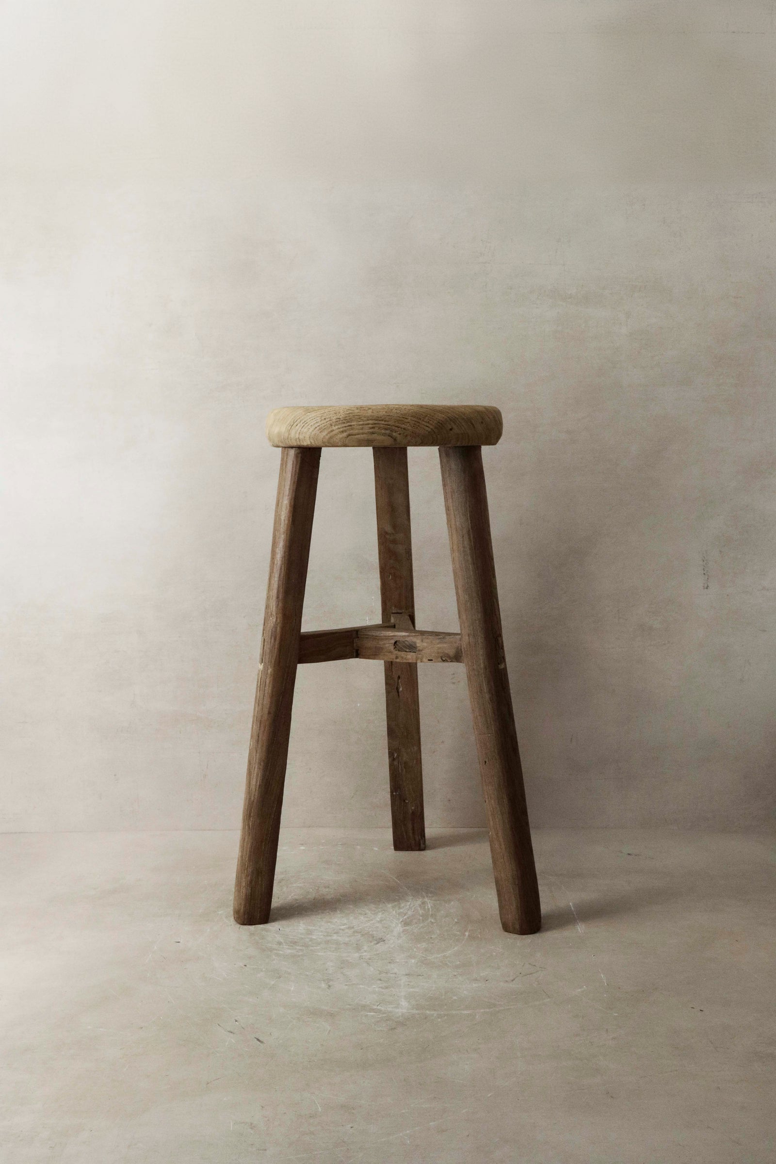 Vintage Rustic Elm Wood Stool - Round - No 7
