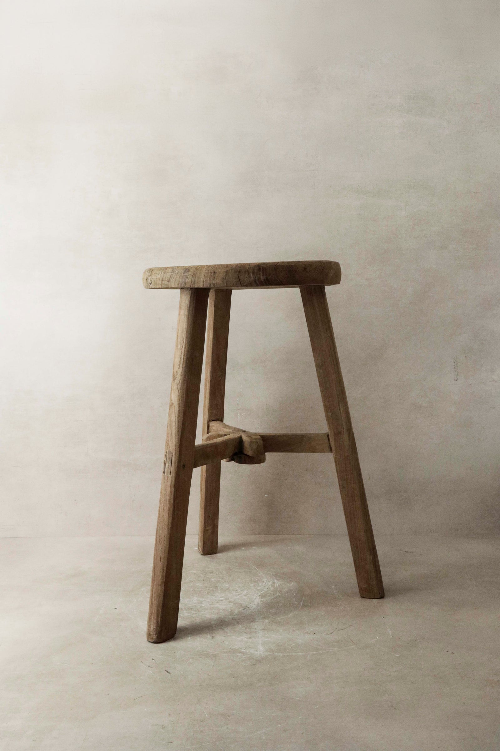 Vintage Rustic Elm Wood Stool - Round - No 9