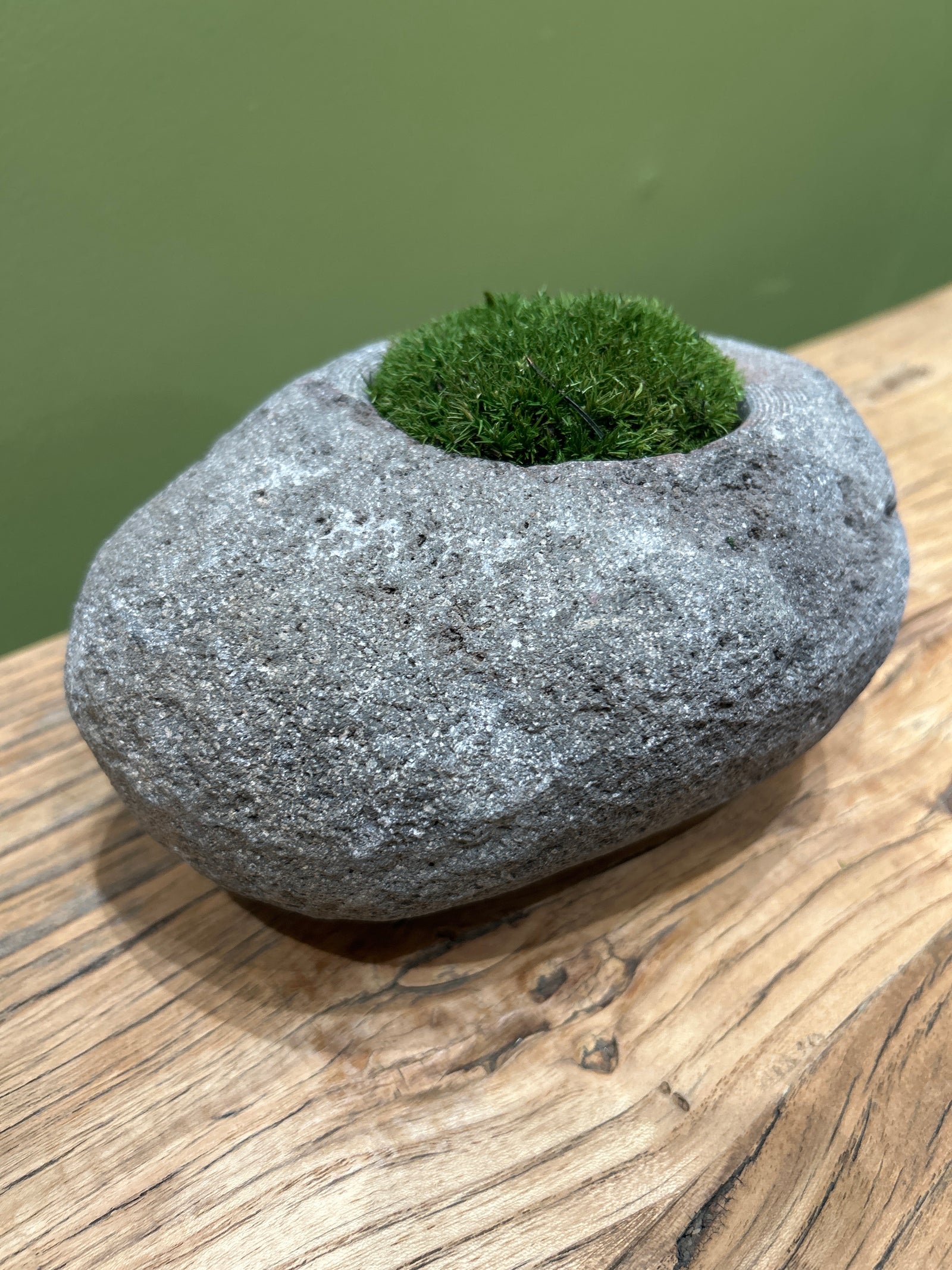 Indo riverstone with preserved moss — side view