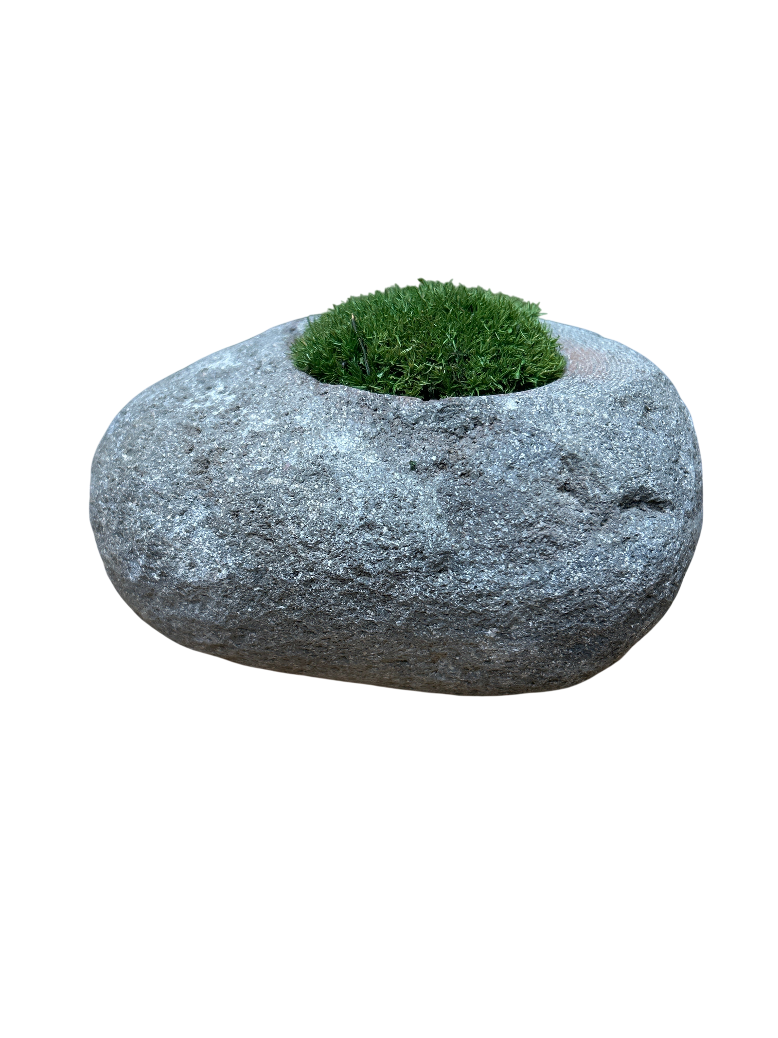 Hand-carved Indonesian riverstone filled with preserved moss