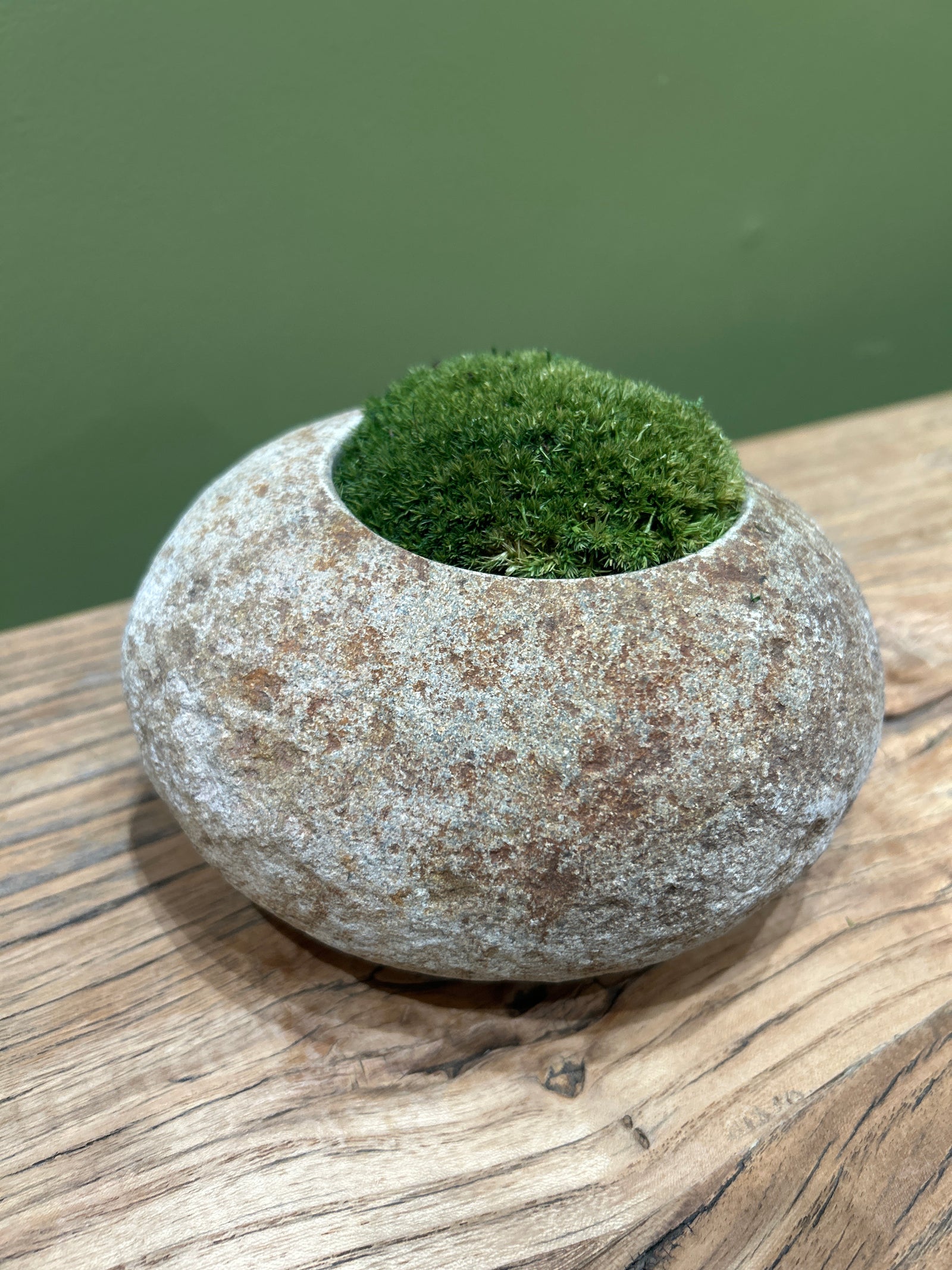 Indo riverstone with preserved moss — side view