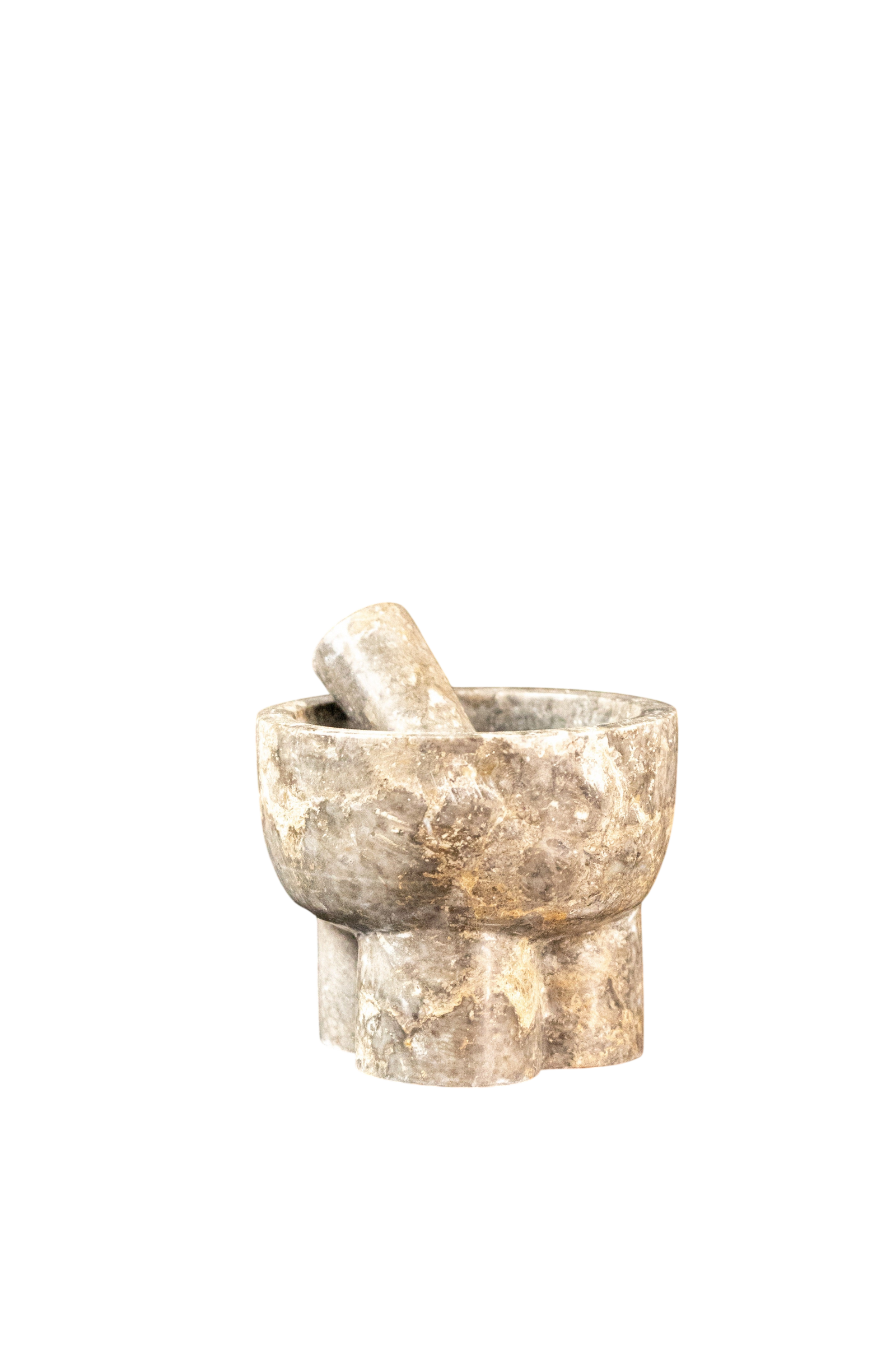 Grey marble pestle and mortar hand-carved from natural stone