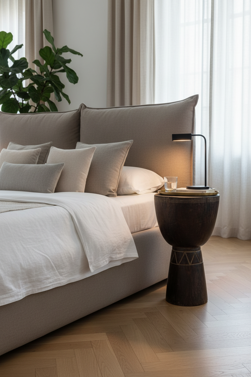 Tapered Wood Side Table - Cameroon — detail view