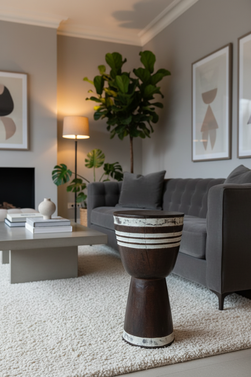 Tapered Wood Side Table - Cameroon — detail view