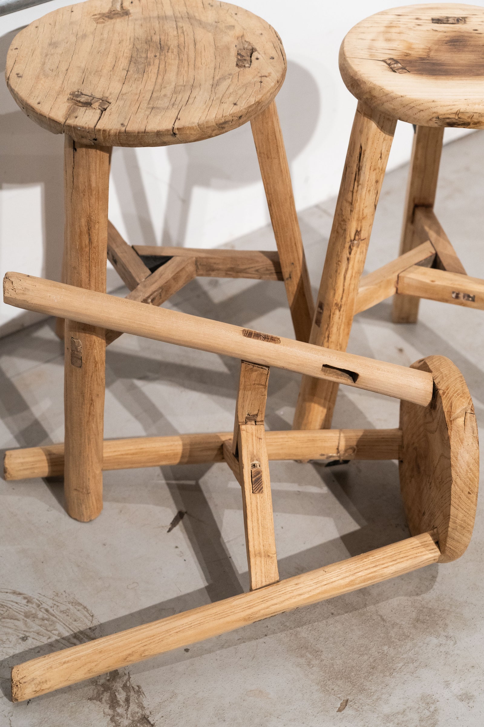 Vintage Rustic Round Stool - Elm wood