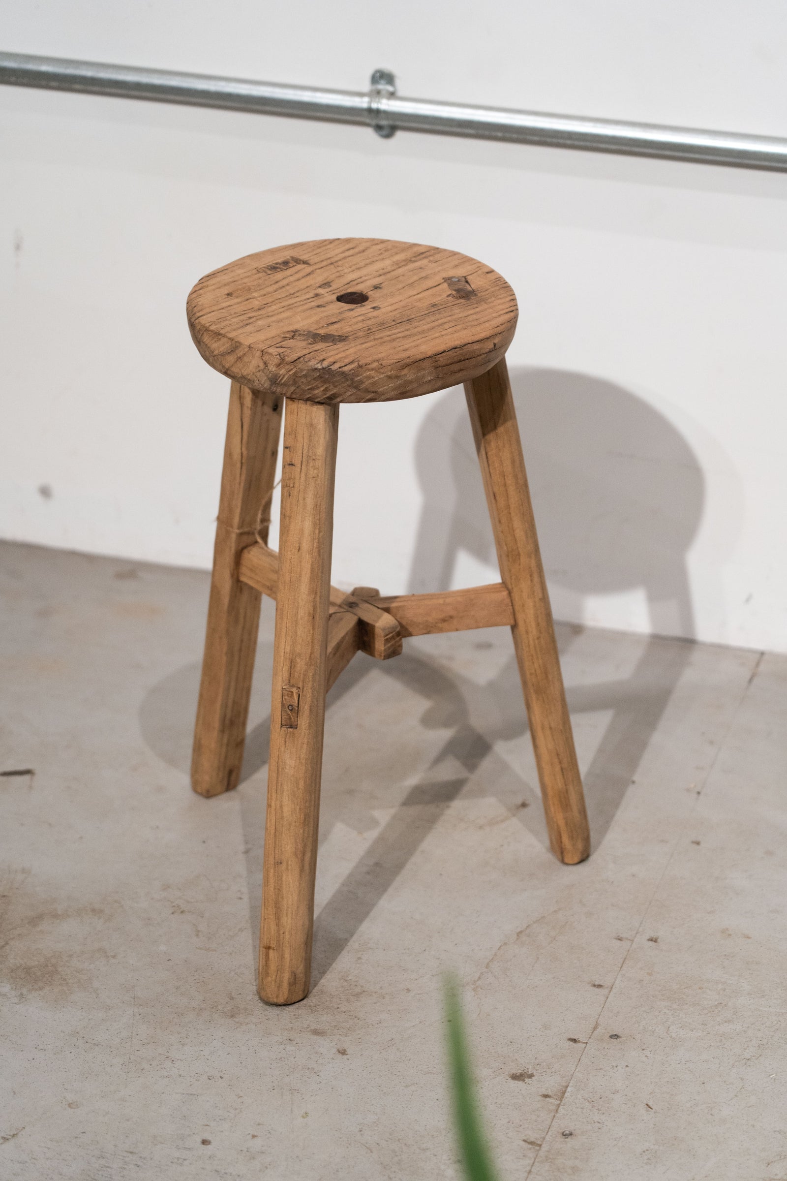 Vintage Rustic Round Stool - Elm wood