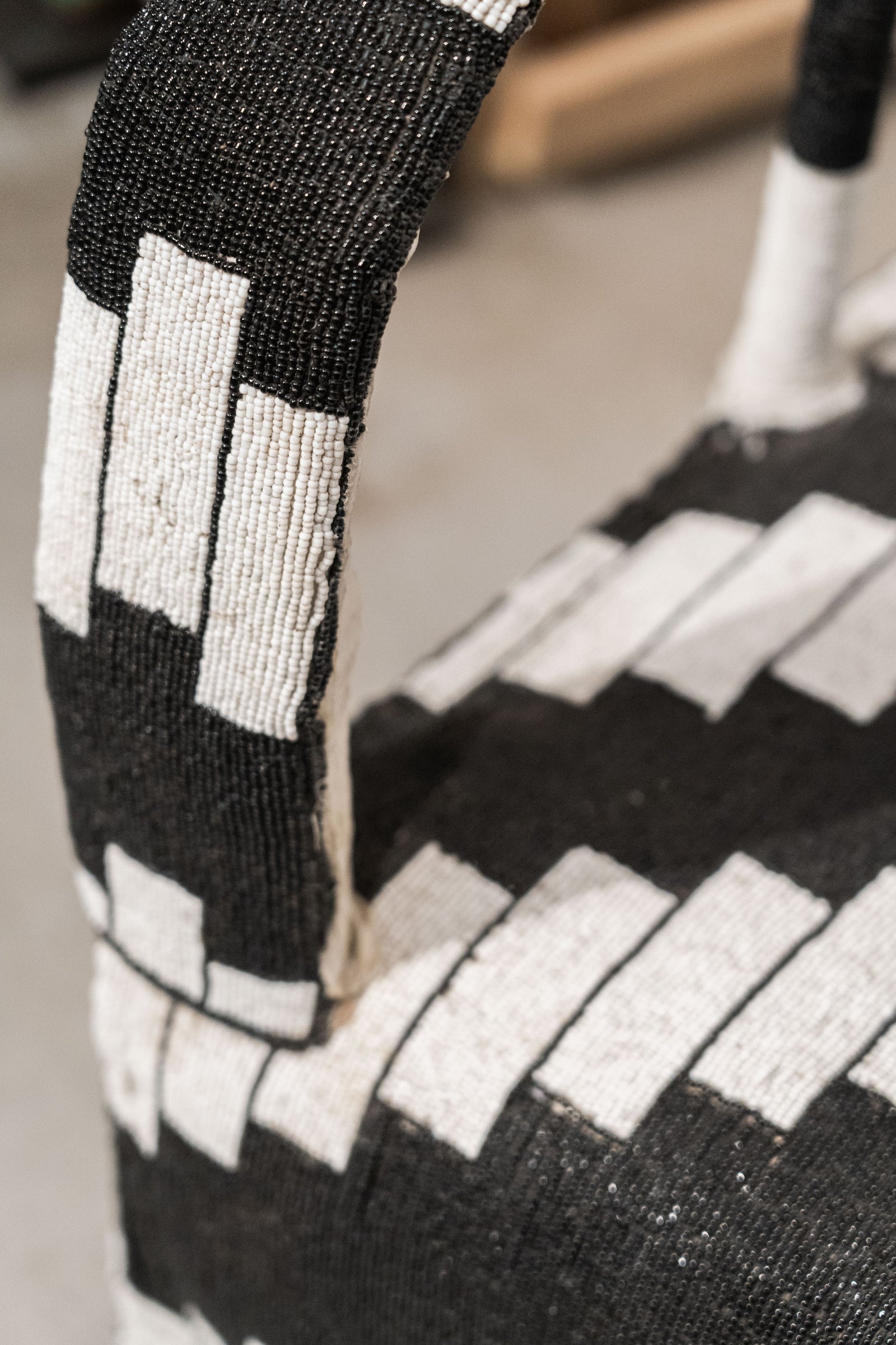 Yoruba Royal Beaded Chair Geometric Black and White