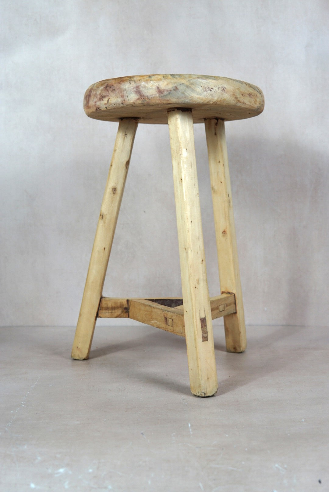 Vintage Rustic Round Stool - Elm wood - 48.1