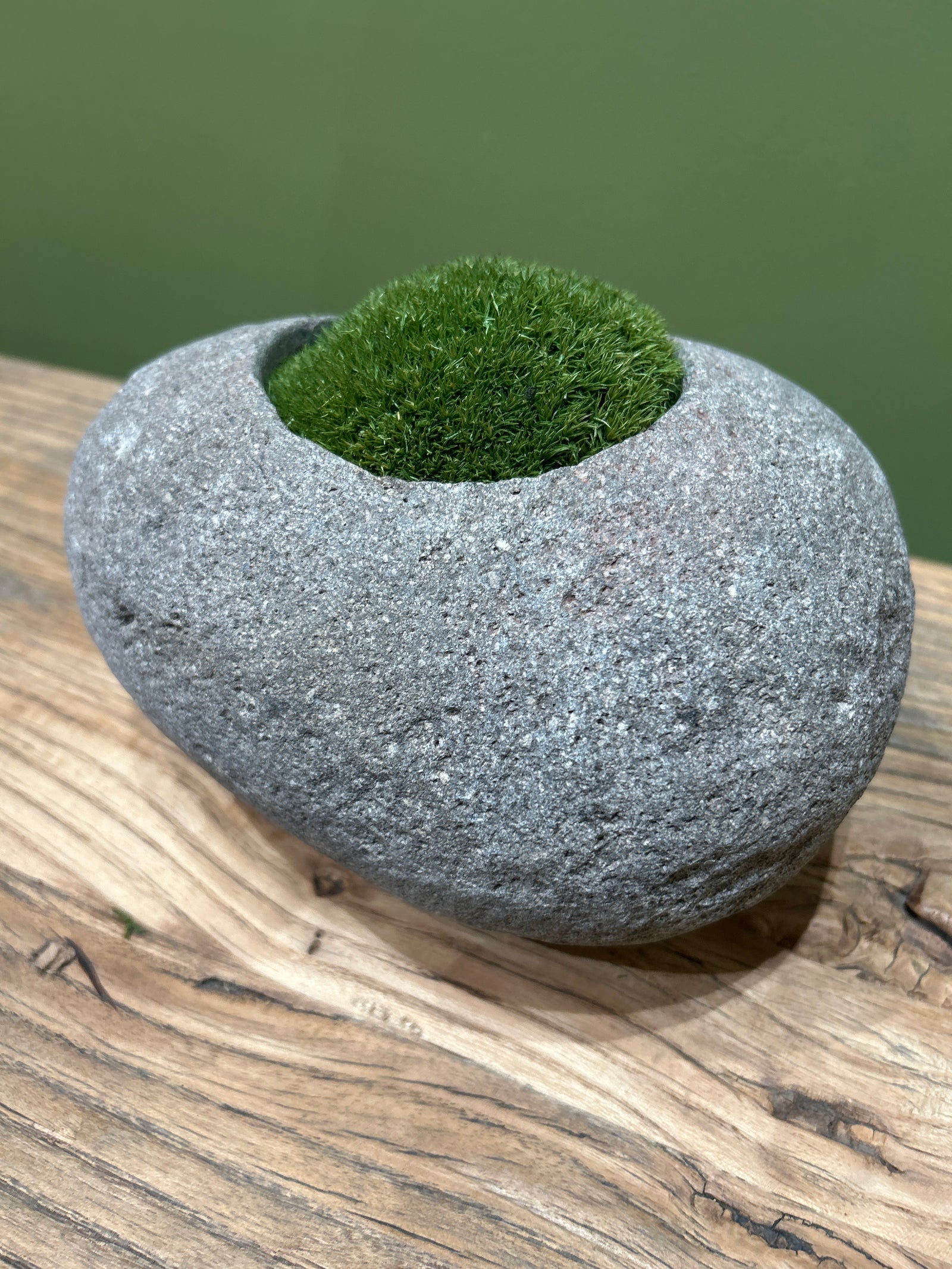 Indo riverstone with preserved moss — detail of the moss and stone