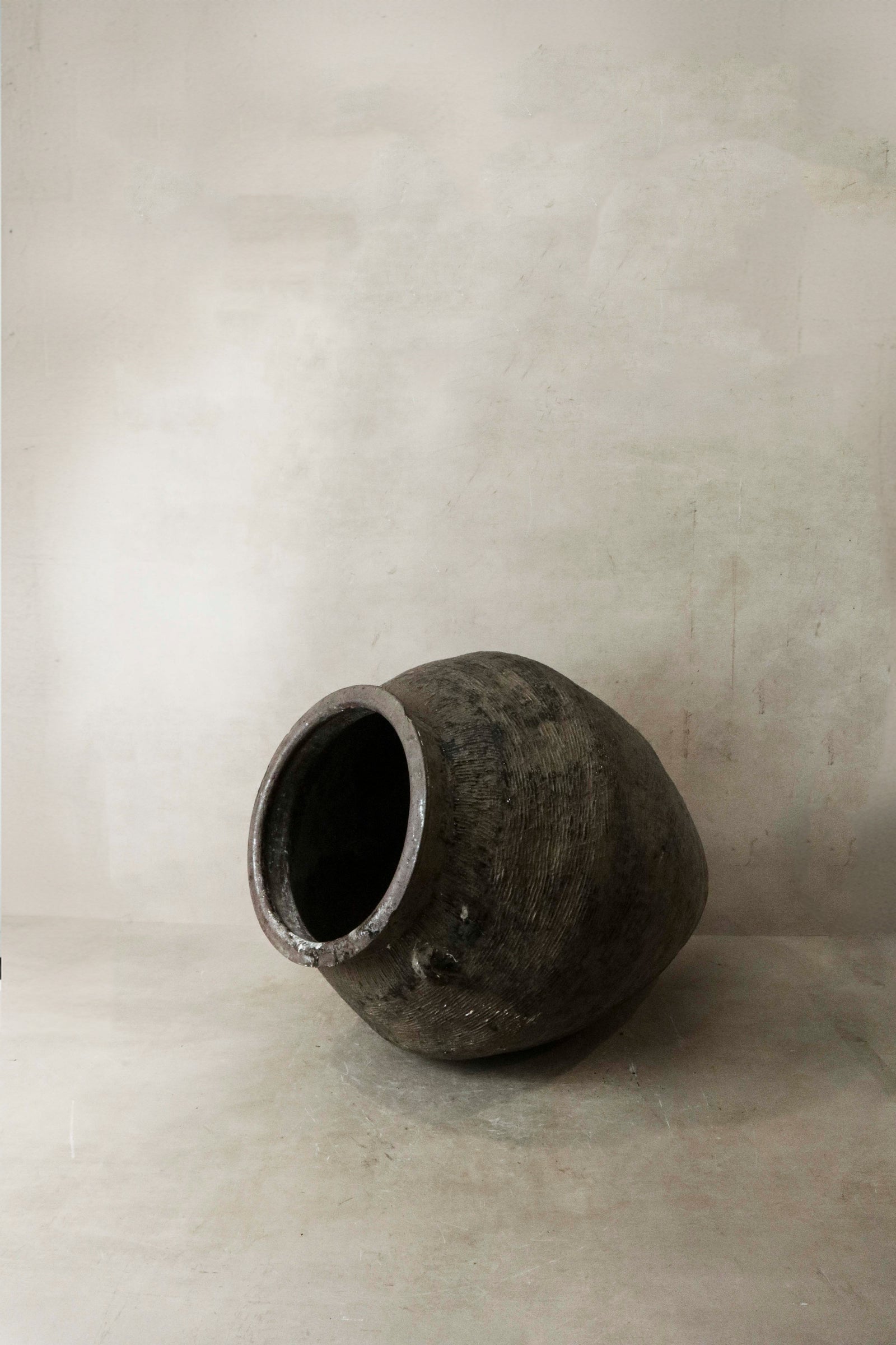 Vintage brown-glazed Asian pot — another view