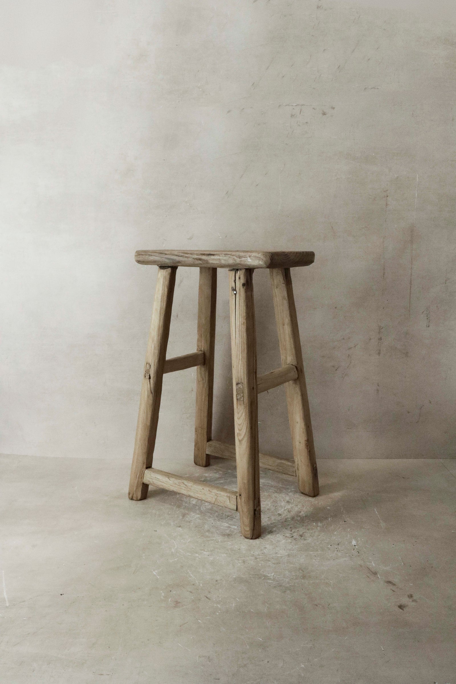 Vintage Rustic Elm Wood Stool - Medium - No 36