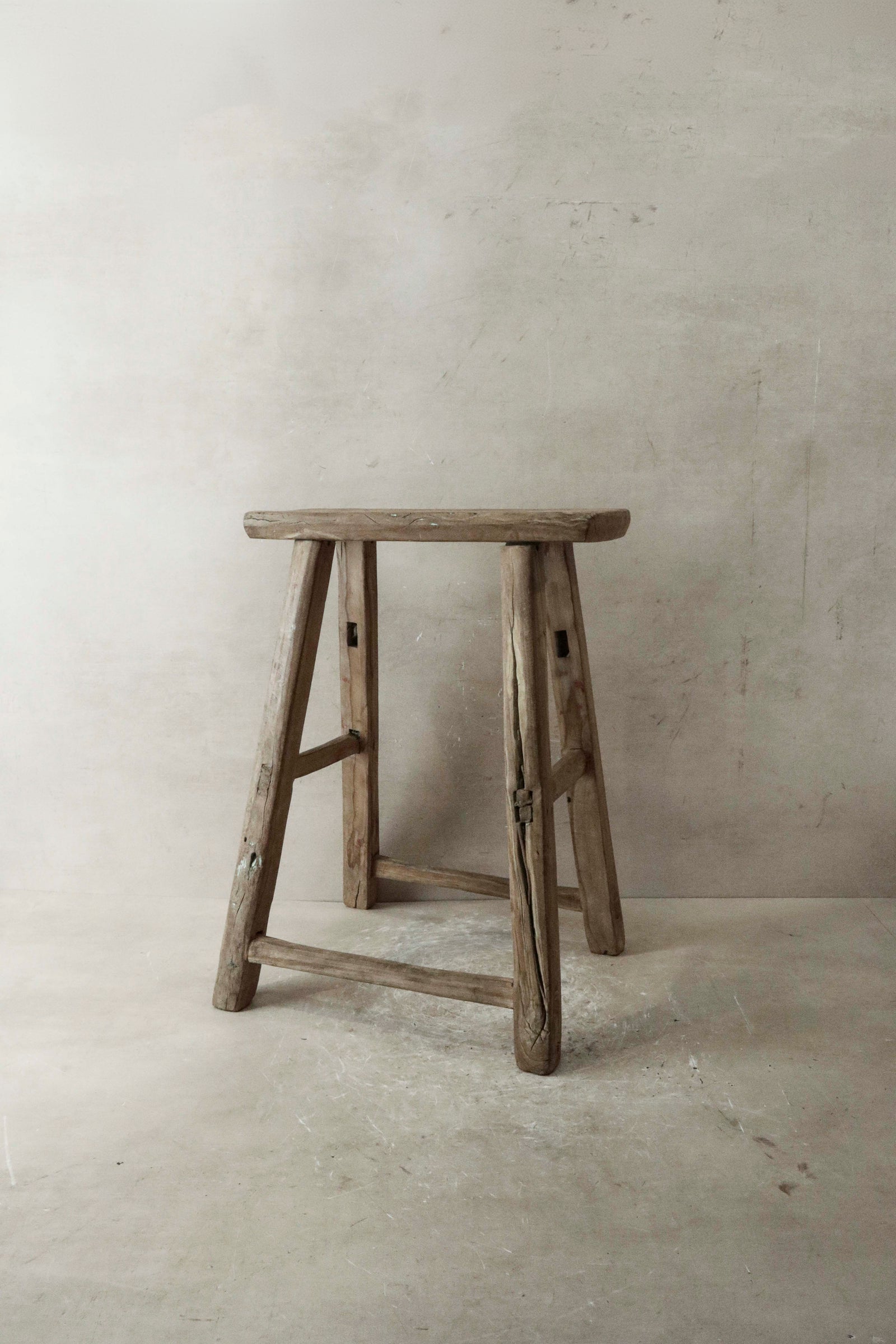 Vintage Rustic Elm Wood Stool - Medium - No 34