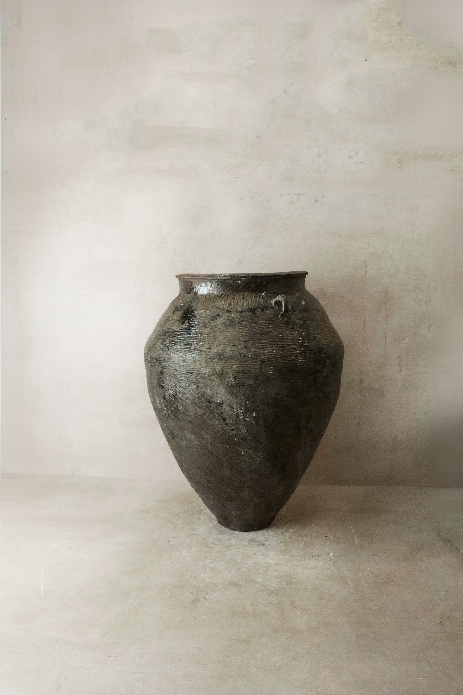 Large vintage brown-glazed Asian ceramic pot, approx. 61cm high