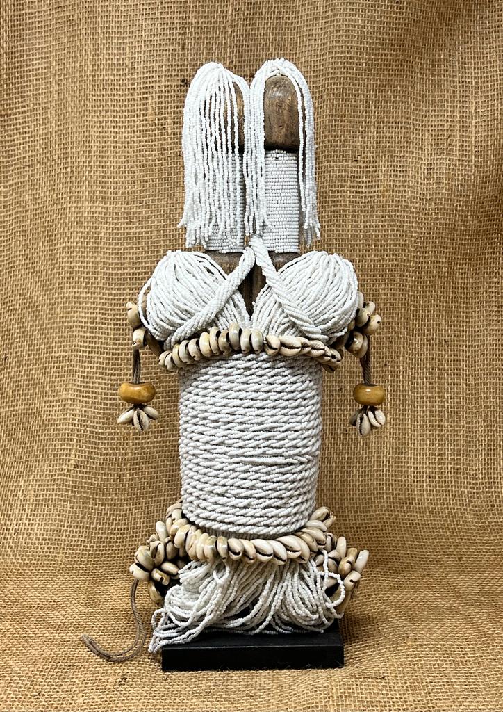 White Namji double doll, Cameroon — detail of the two beaded figures