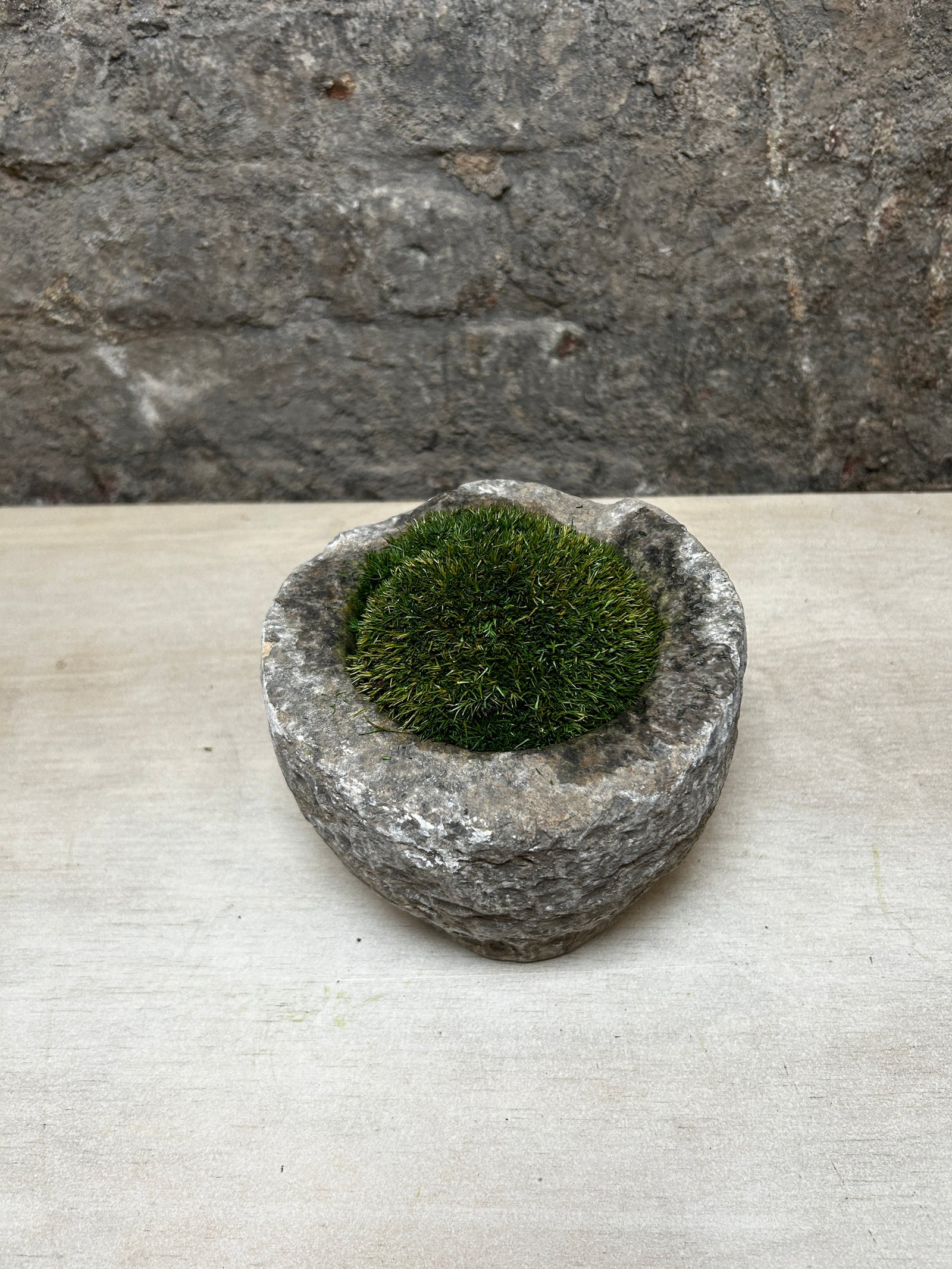 Antique Stone Mortar with Moss FR46