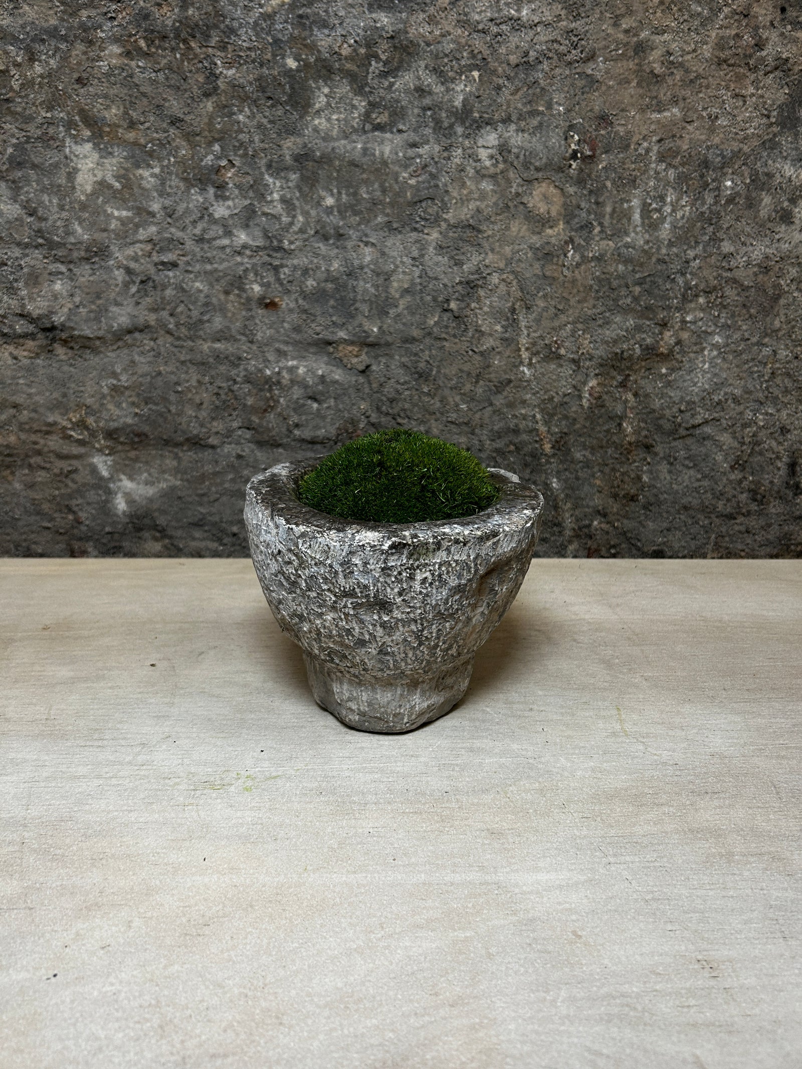 Antique Stone Mortar with Moss FR47