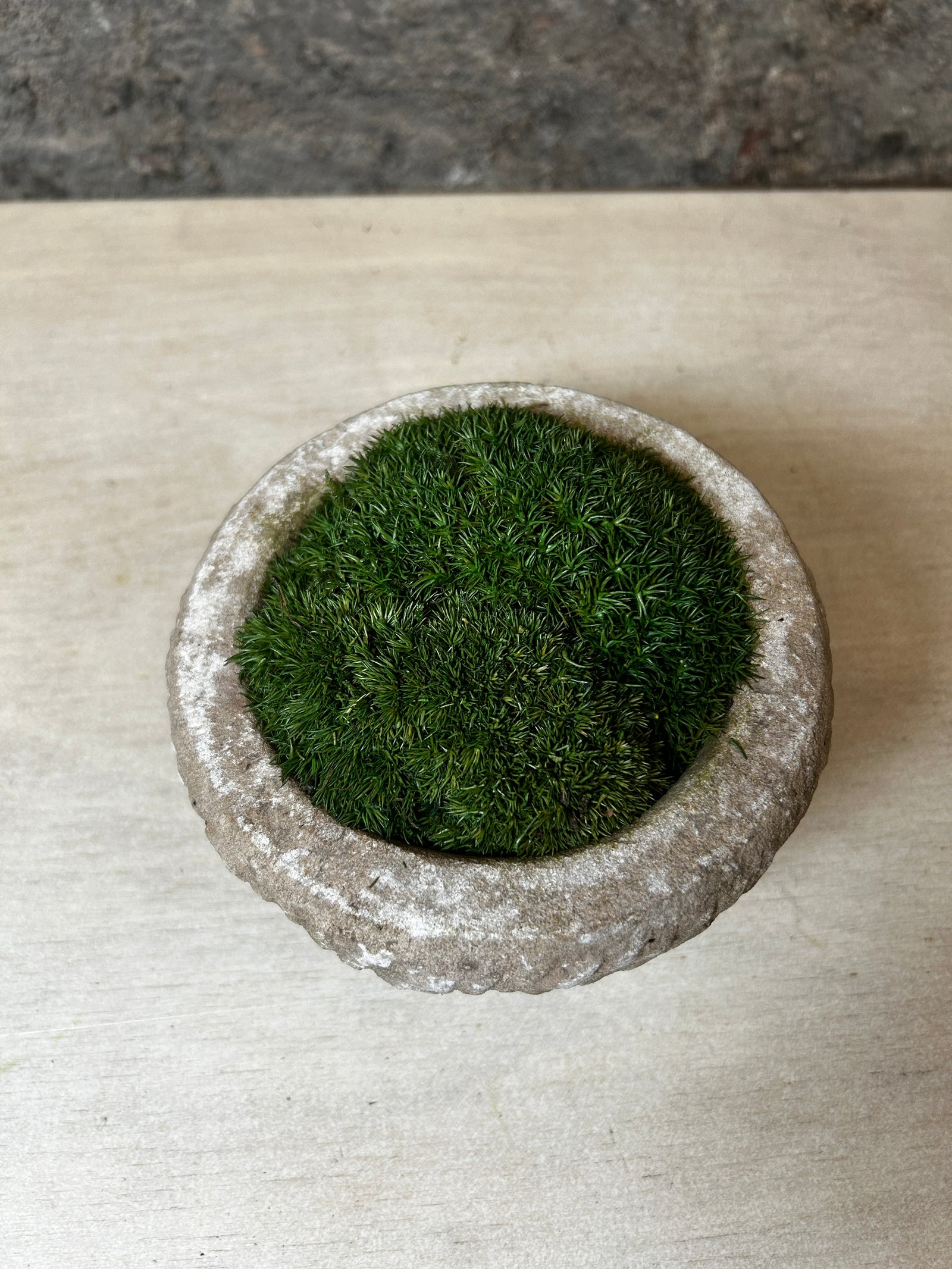 Antique Stone Mortar with Moss FR52