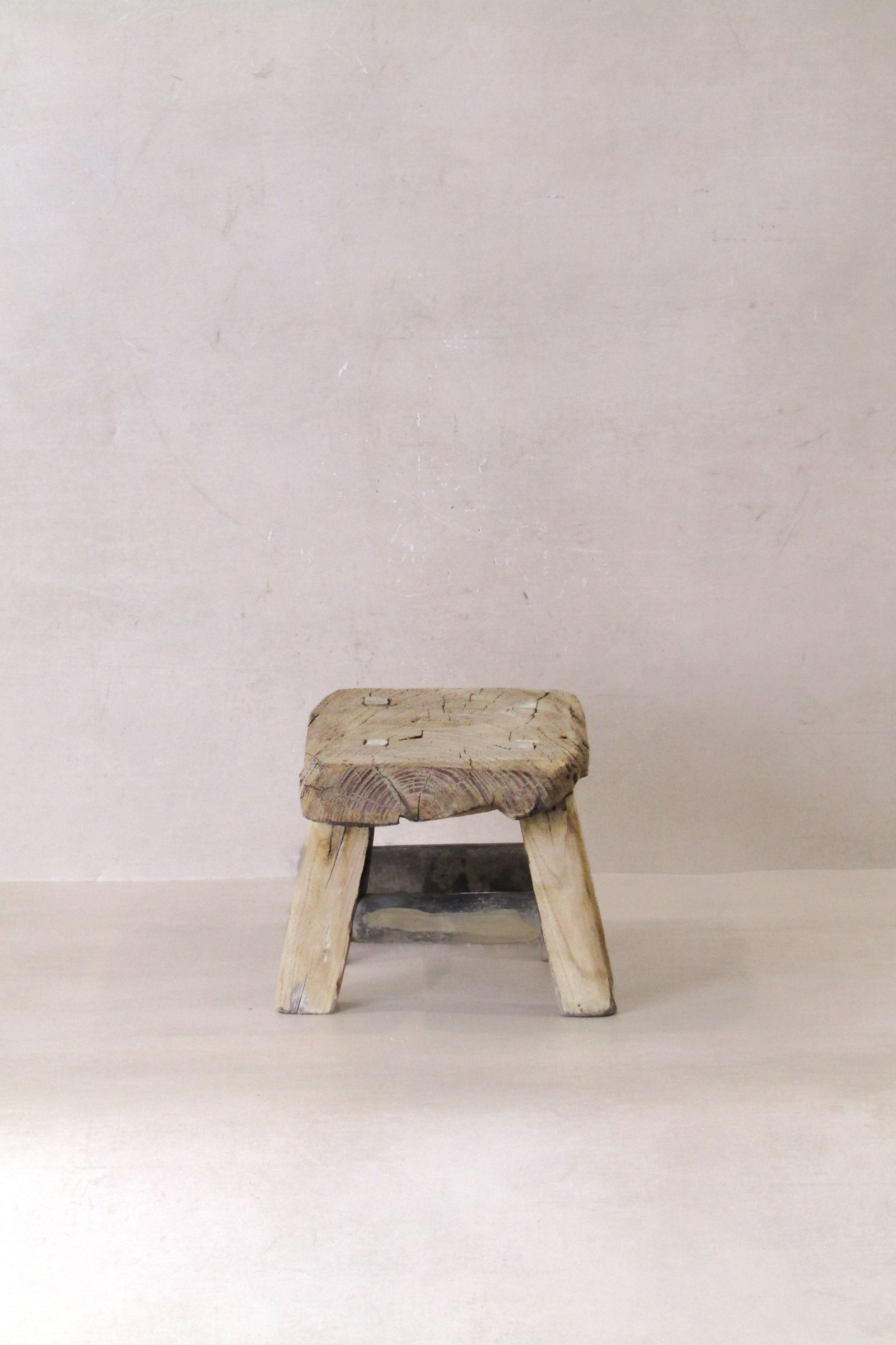 Vintage Rustic Elm Wood Stool - Small - No 25