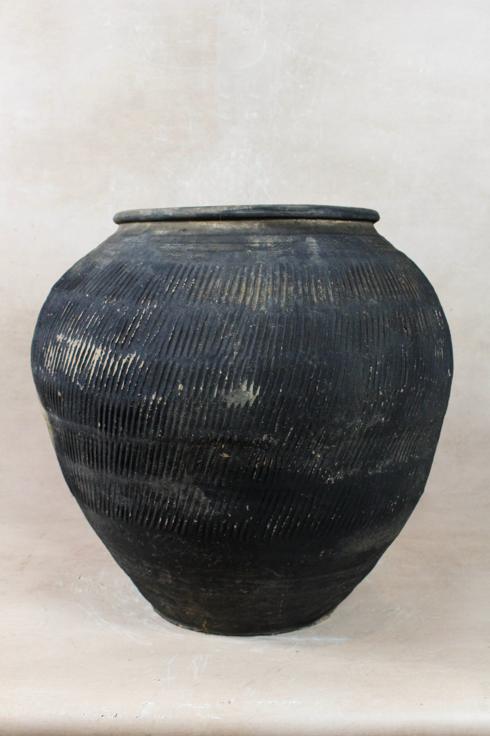 Vintage textured grey unglazed clay pot from Shanxi, China