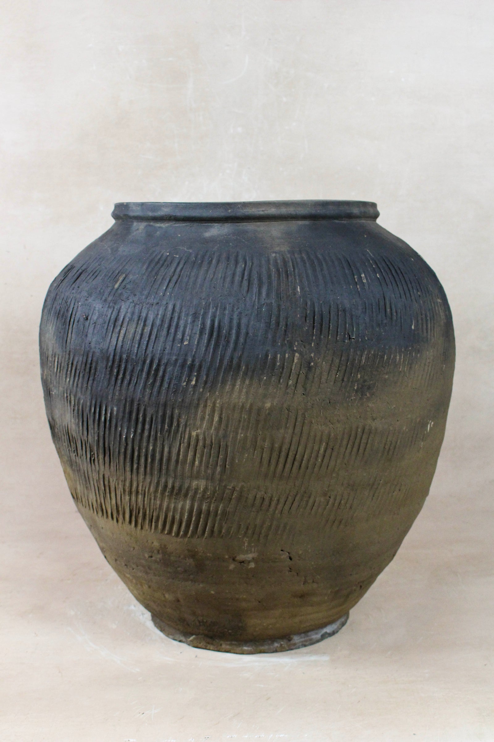 Vintage textured grey unglazed clay pot from Shanxi, China
