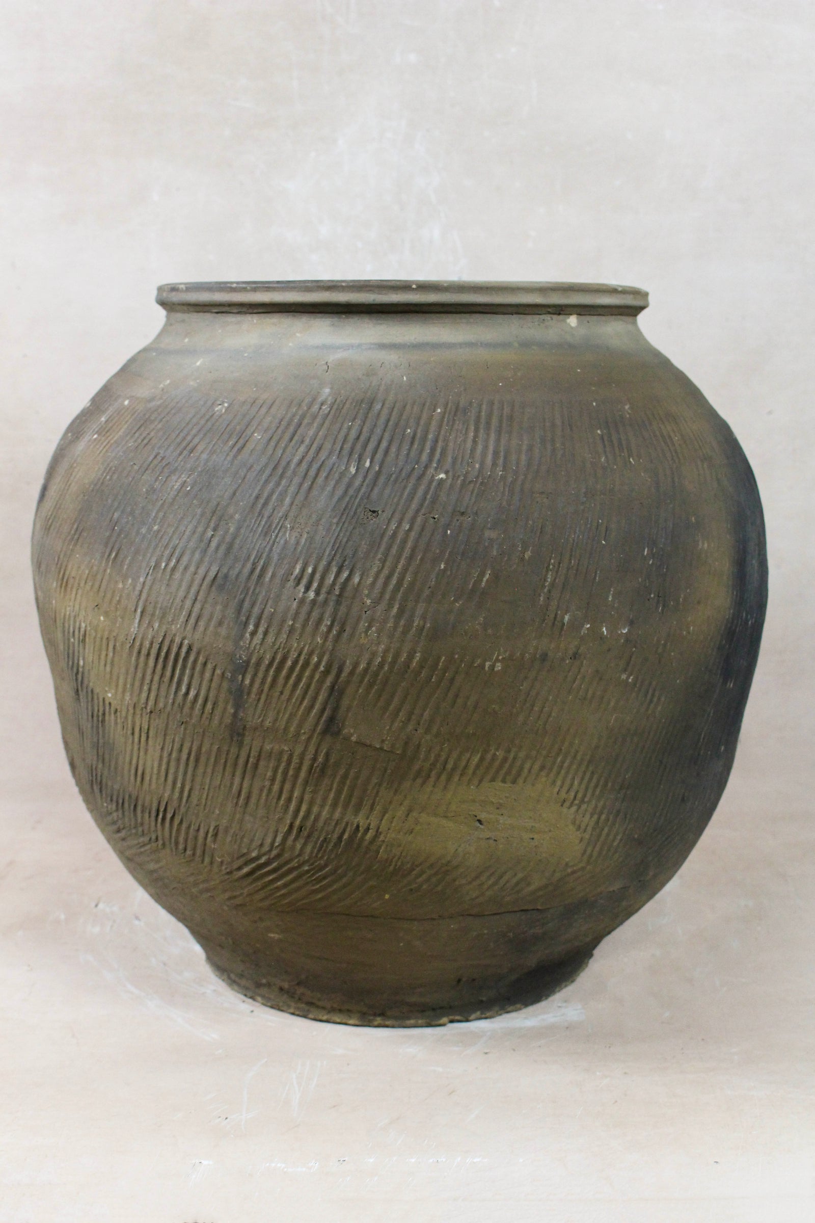 Vintage textured grey unglazed clay pot from Shanxi, China