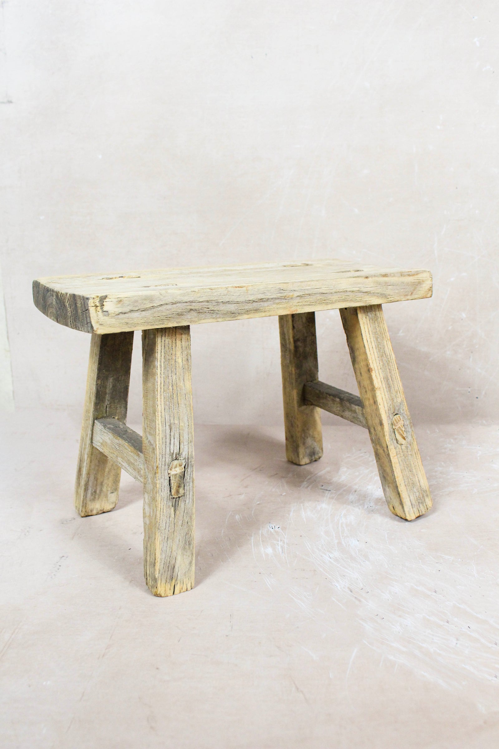 Small vintage rustic reclaimed elm wood stool 60 – Botanical Boys