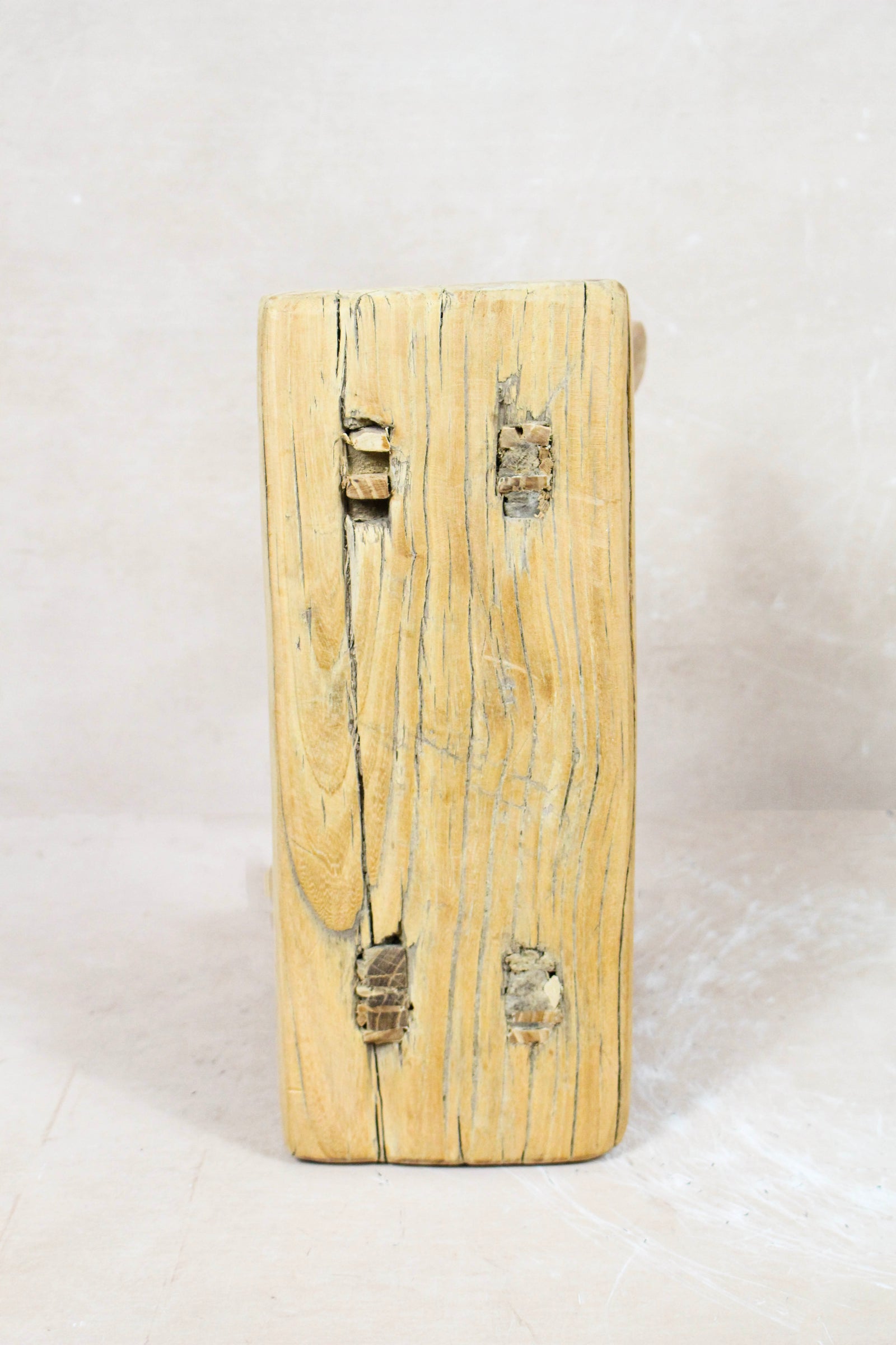 Vintage Rustic Elm Wood Stool - No 61