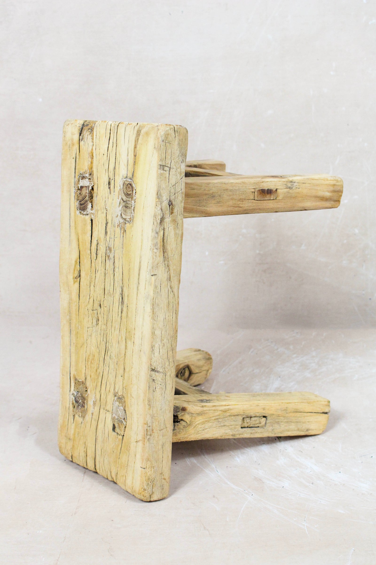 Small vintage rustic reclaimed elm wood stool 62 – Botanical Boys