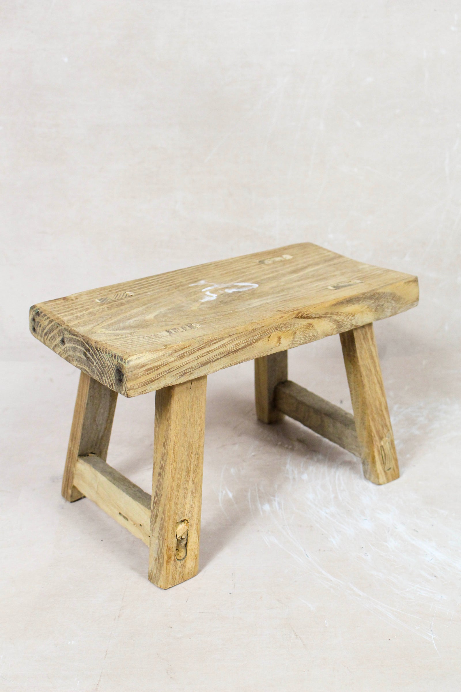 Small vintage rustic reclaimed elm wood stool 66 – Botanical Boys