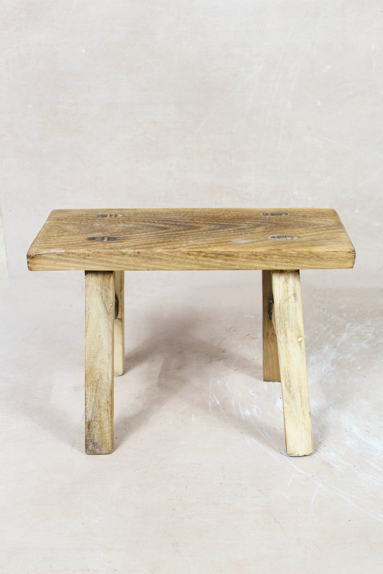 Small vintage rustic reclaimed elm wood stool 67 – Botanical Boys