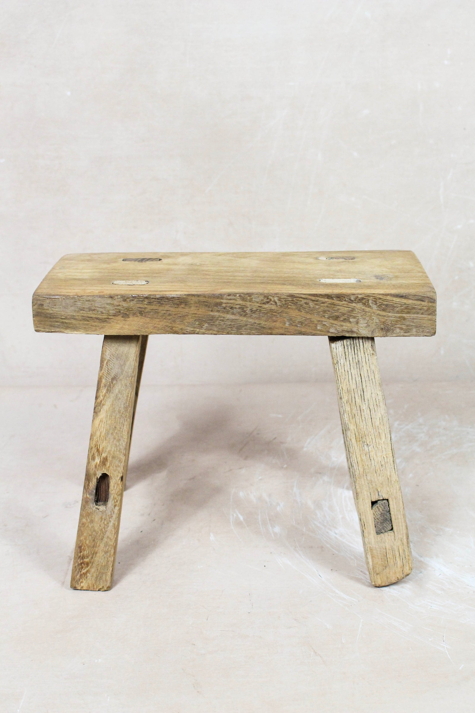Small vintage rustic reclaimed elm wood stool 69 – Botanical Boys