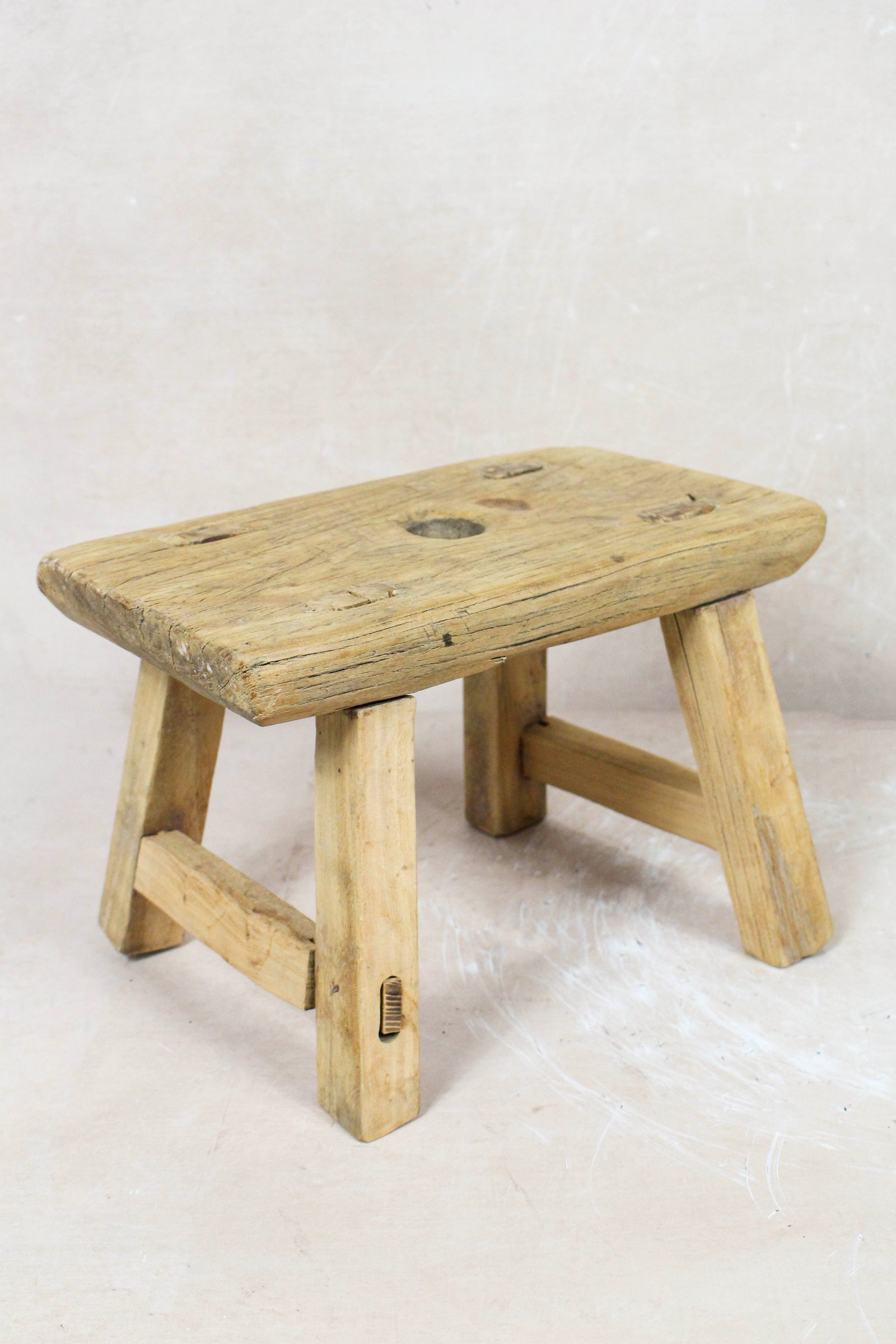Small vintage rustic reclaimed elm wood stool 71 – Botanical Boys