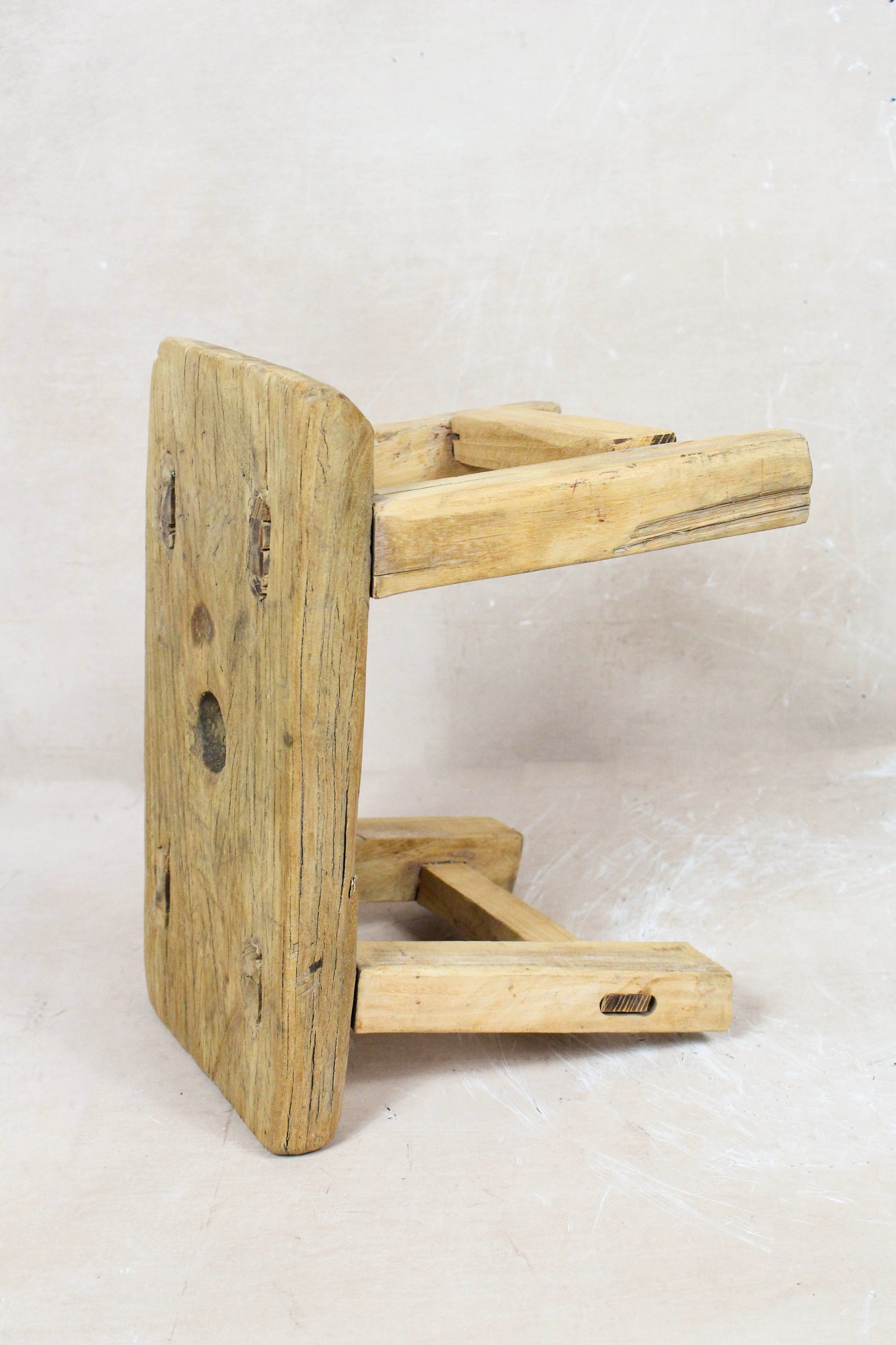 Small vintage rustic reclaimed elm wood stool 71 – Botanical Boys