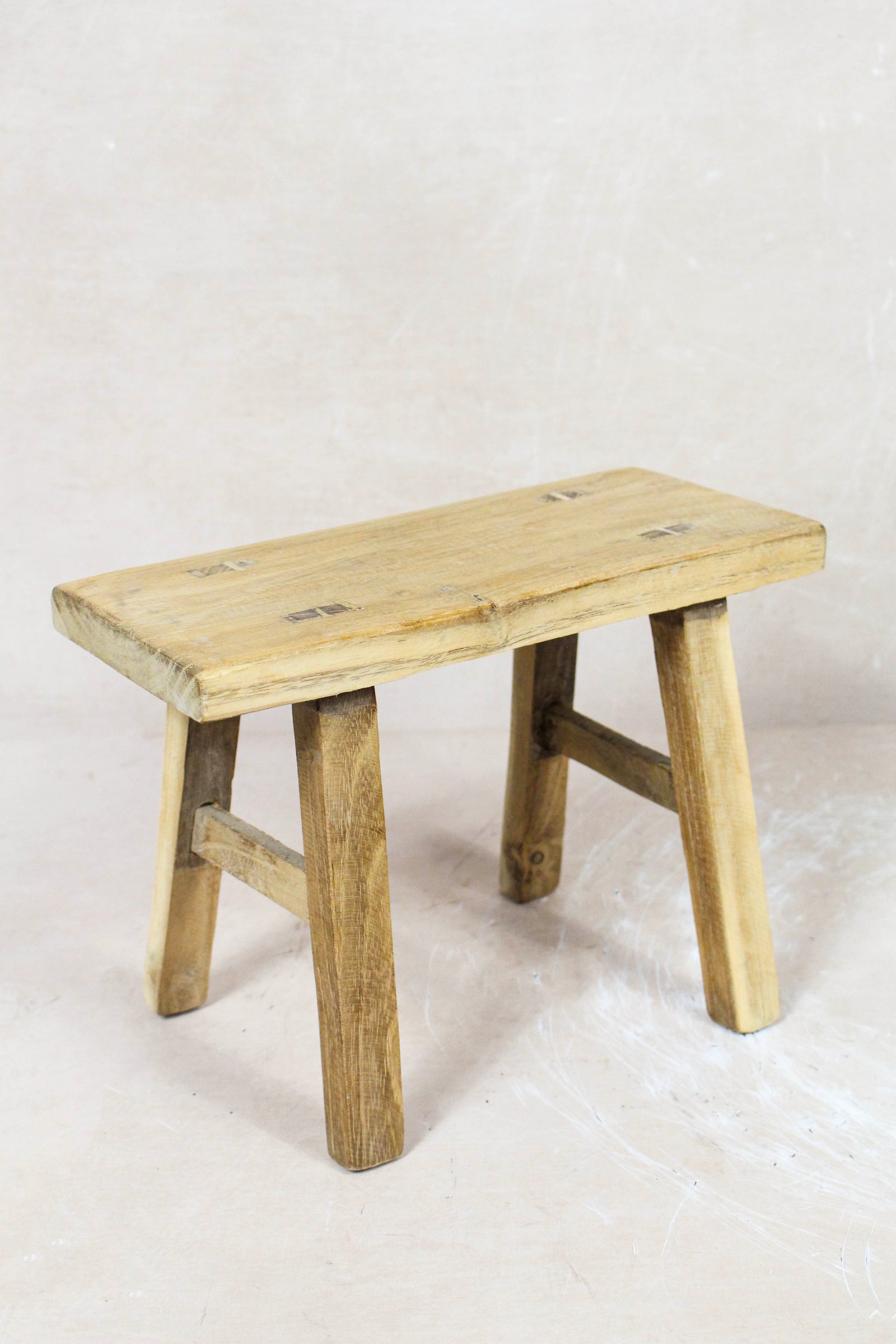 Small vintage rustic reclaimed elm wood stool 72 – Botanical Boys