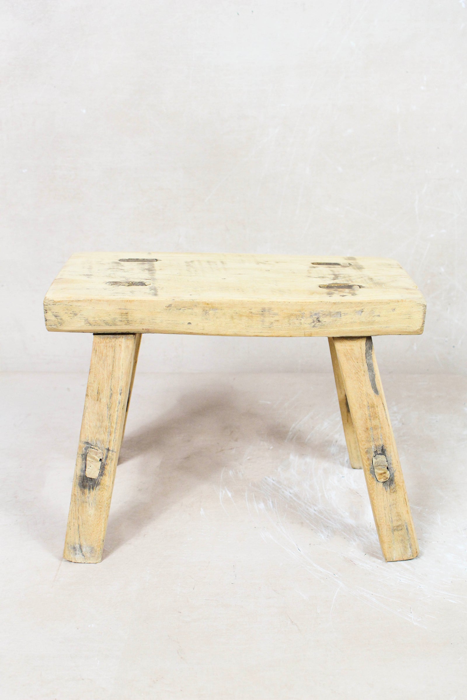 Small vintage rustic reclaimed elm wood stool 74 – Botanical Boys