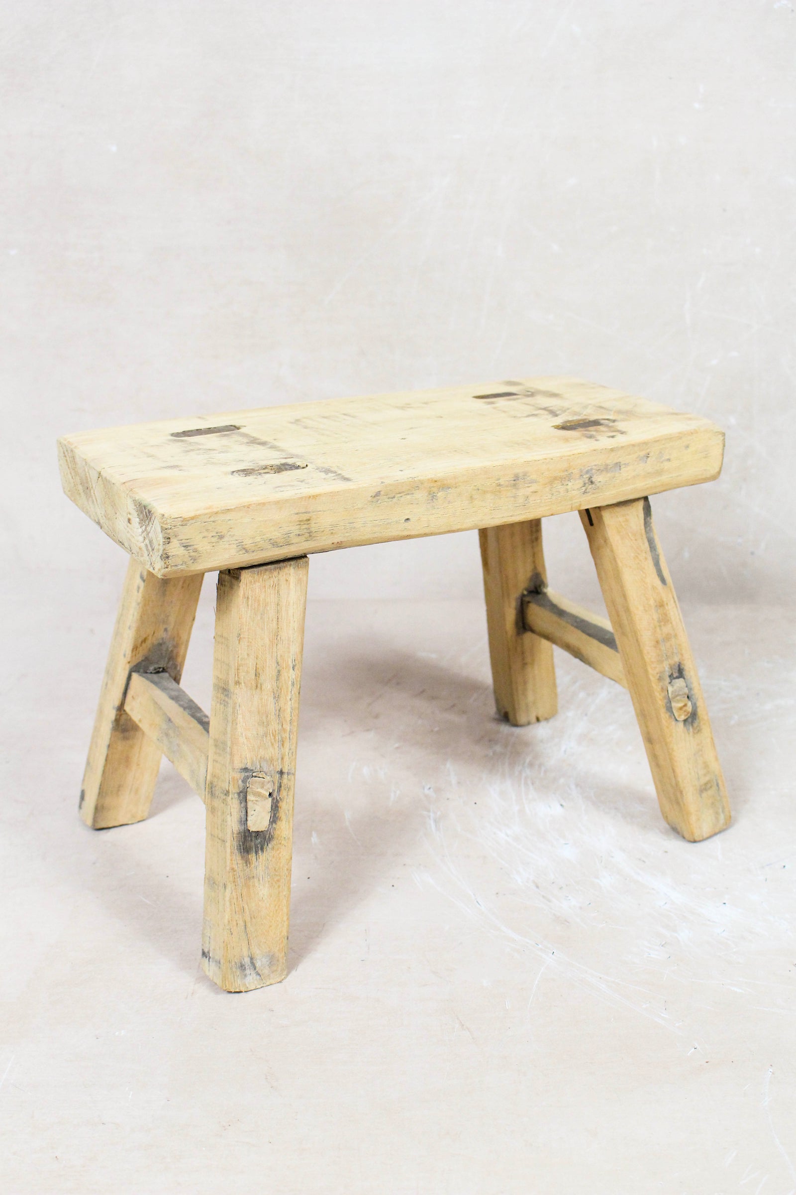 Small vintage rustic reclaimed elm wood stool 74 – Botanical Boys
