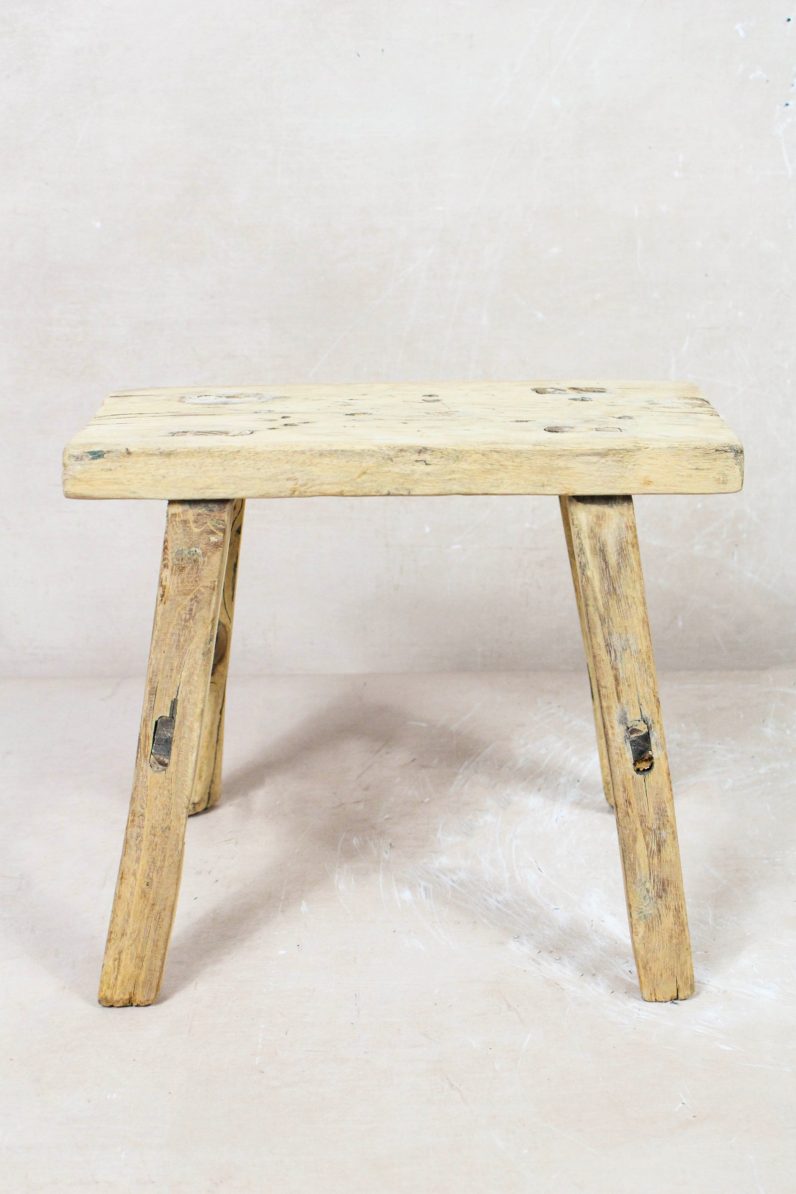 Small vintage rustic reclaimed elm wood stool 82 – Botanical Boys