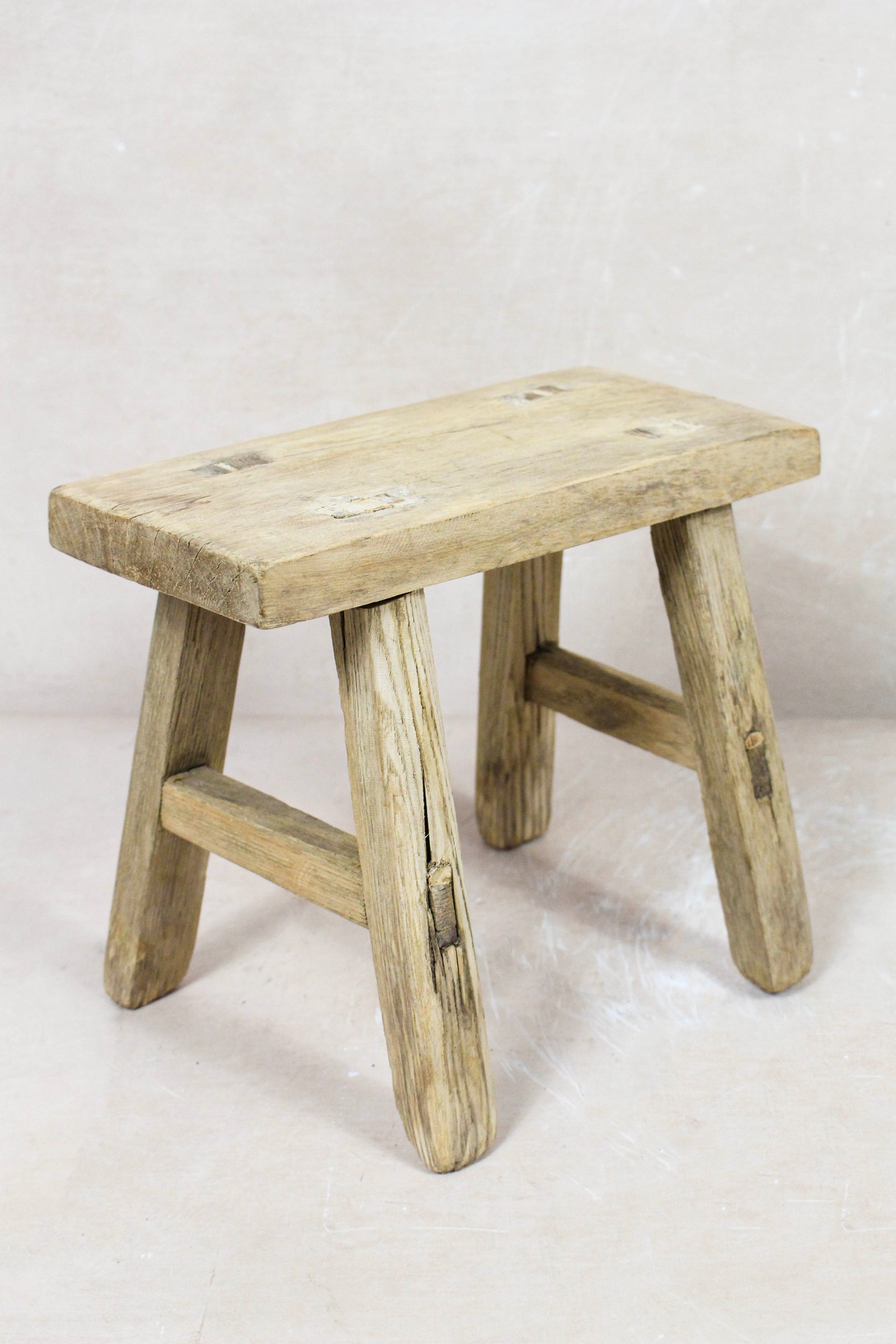 Small vintage rustic reclaimed elm wood stool 91 – Botanical Boys