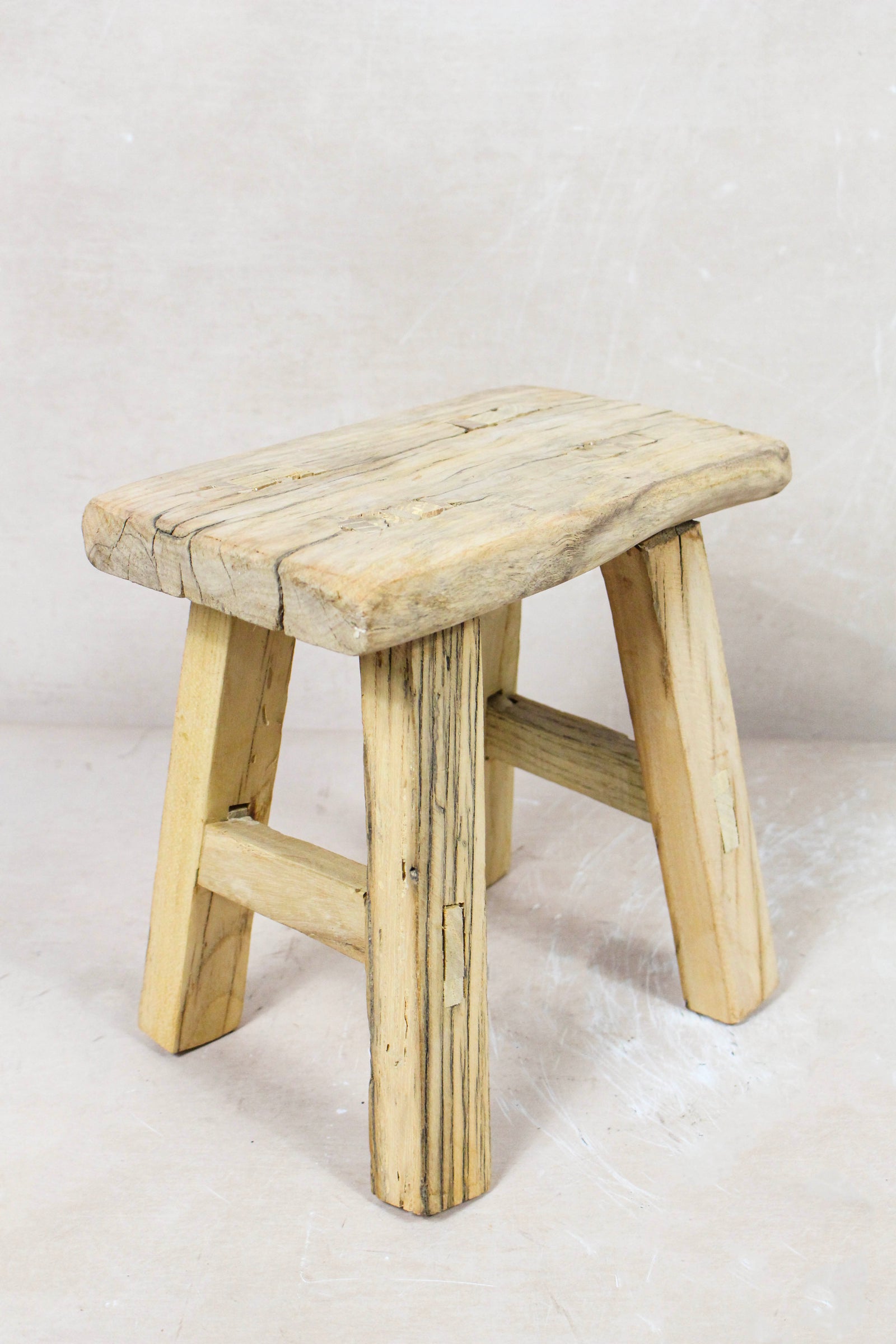 Small vintage rustic reclaimed elm wood stool 92 – Botanical Boys