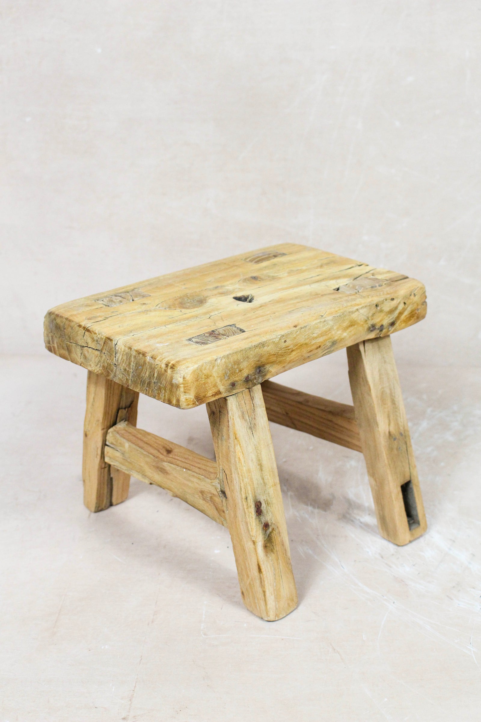 Small vintage rustic reclaimed elm wood stool 94 – Botanical Boys