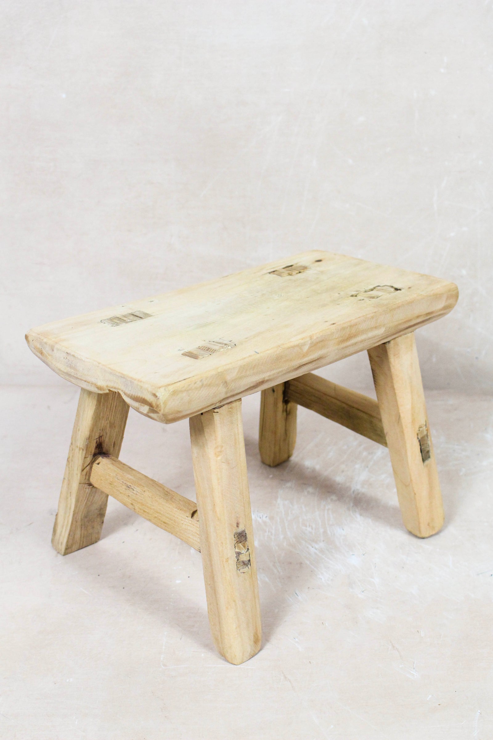 Small vintage rustic reclaimed elm wood stool 95 – Botanical Boys