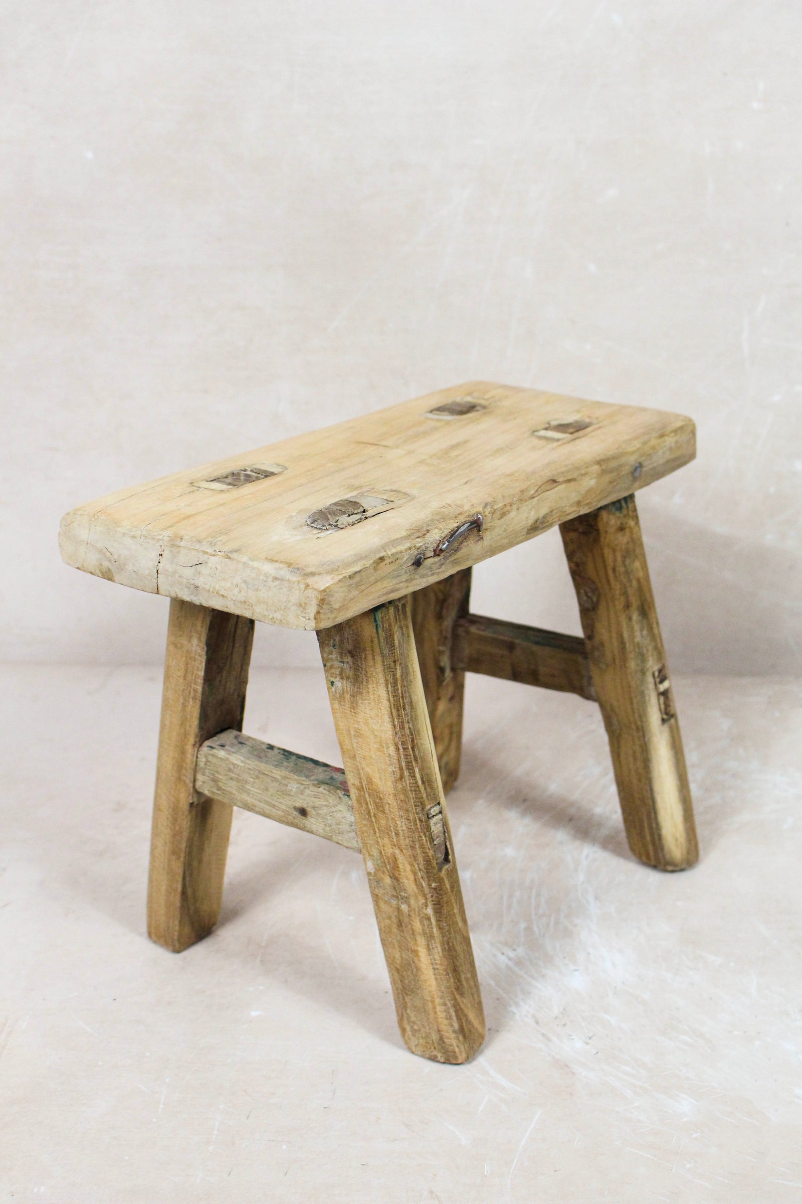 Small vintage rustic reclaimed elm wood stool 97 – Botanical Boys