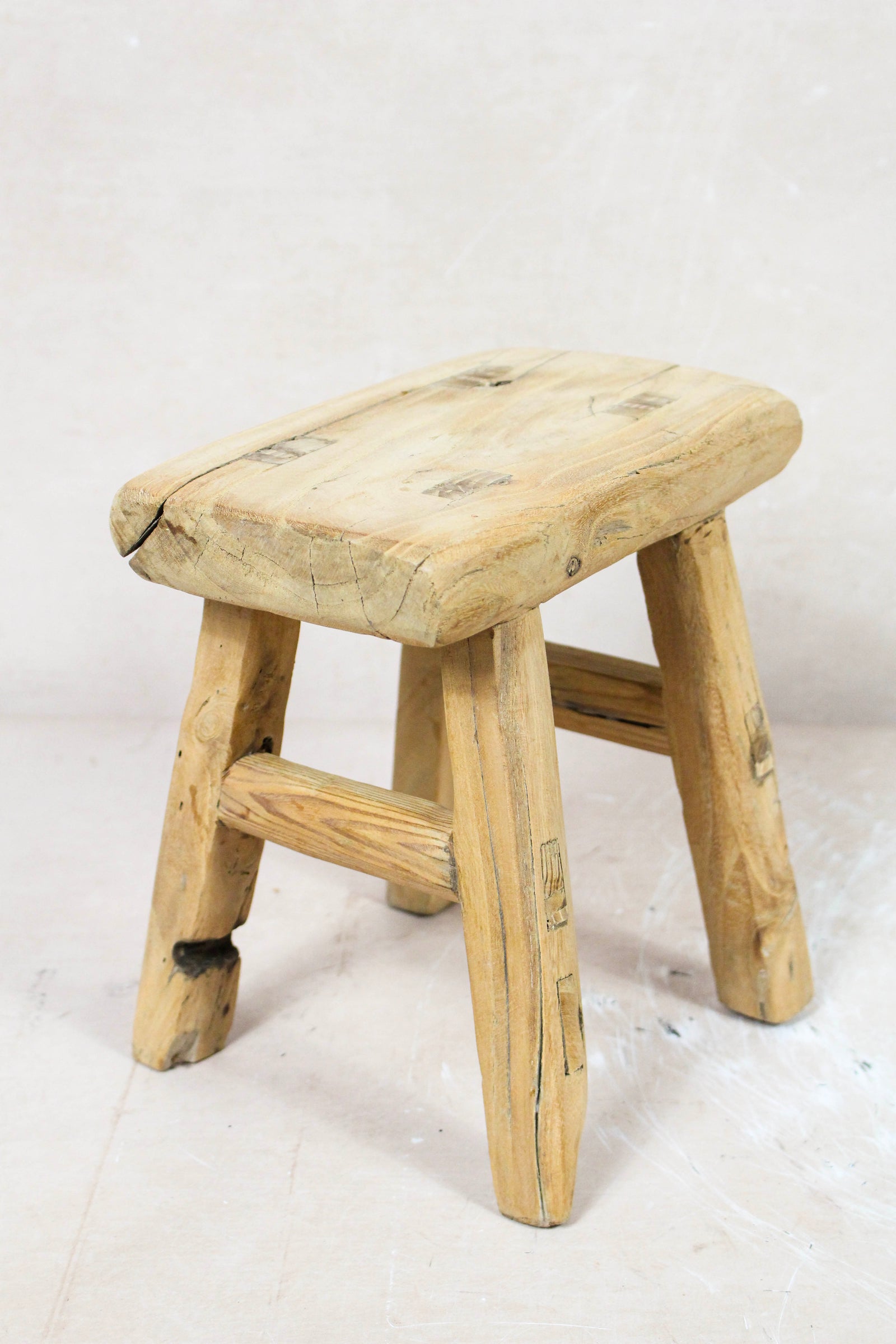 Small vintage rustic reclaimed elm wood stool 108 – Botanical Boys