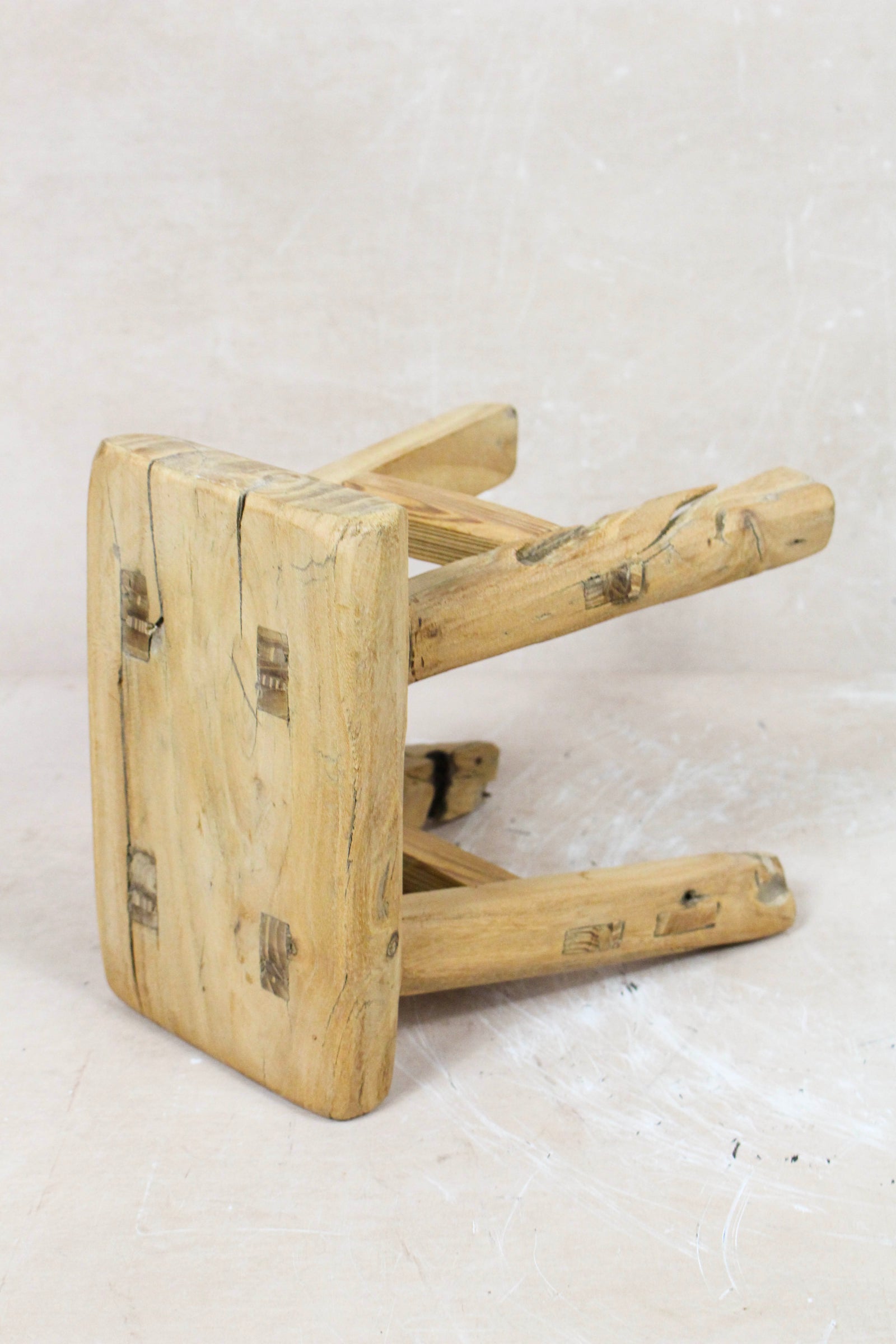 Small vintage rustic reclaimed elm wood stool 108 – Botanical Boys