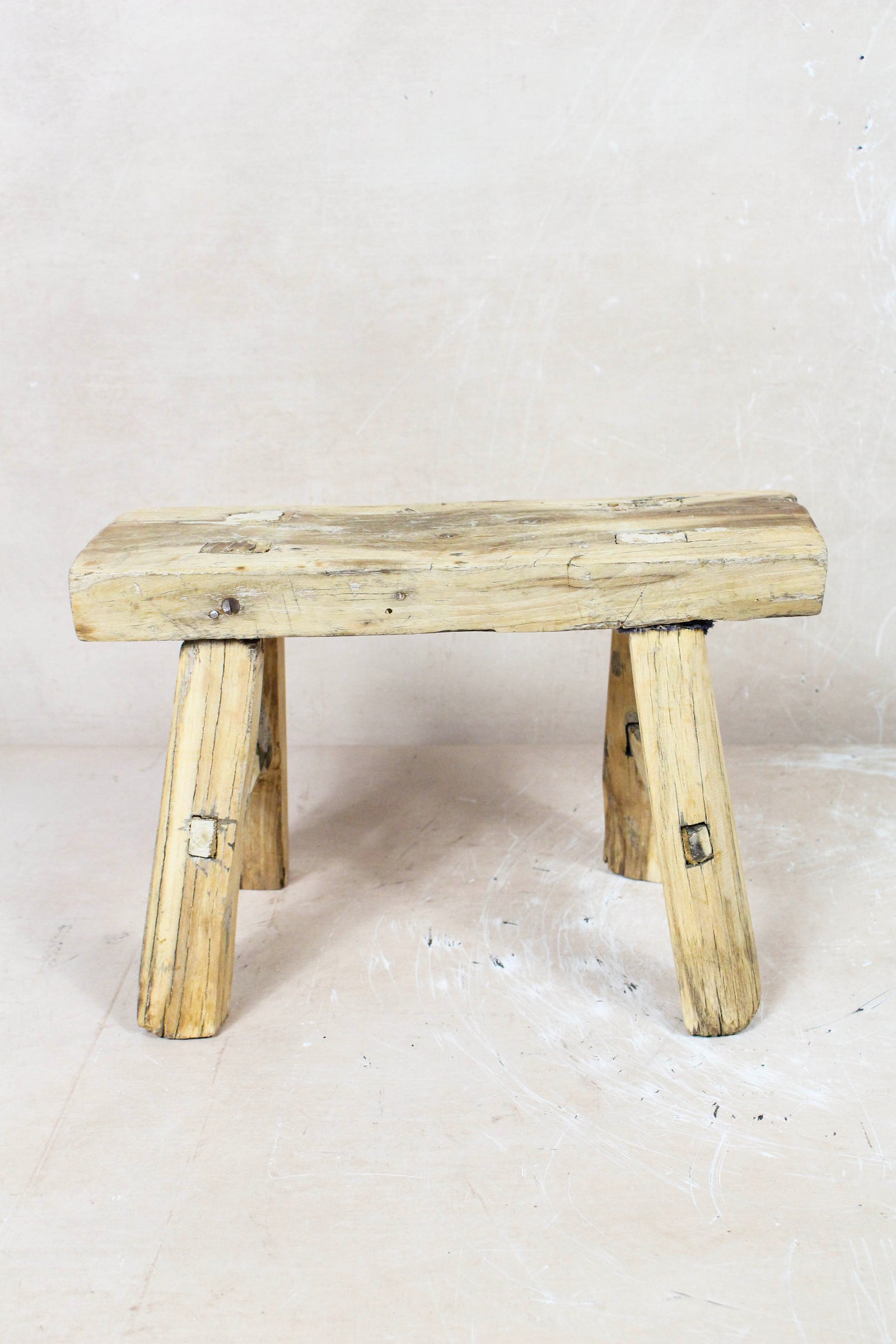 Small vintage rustic reclaimed elm wood stool 109 – Botanical Boys