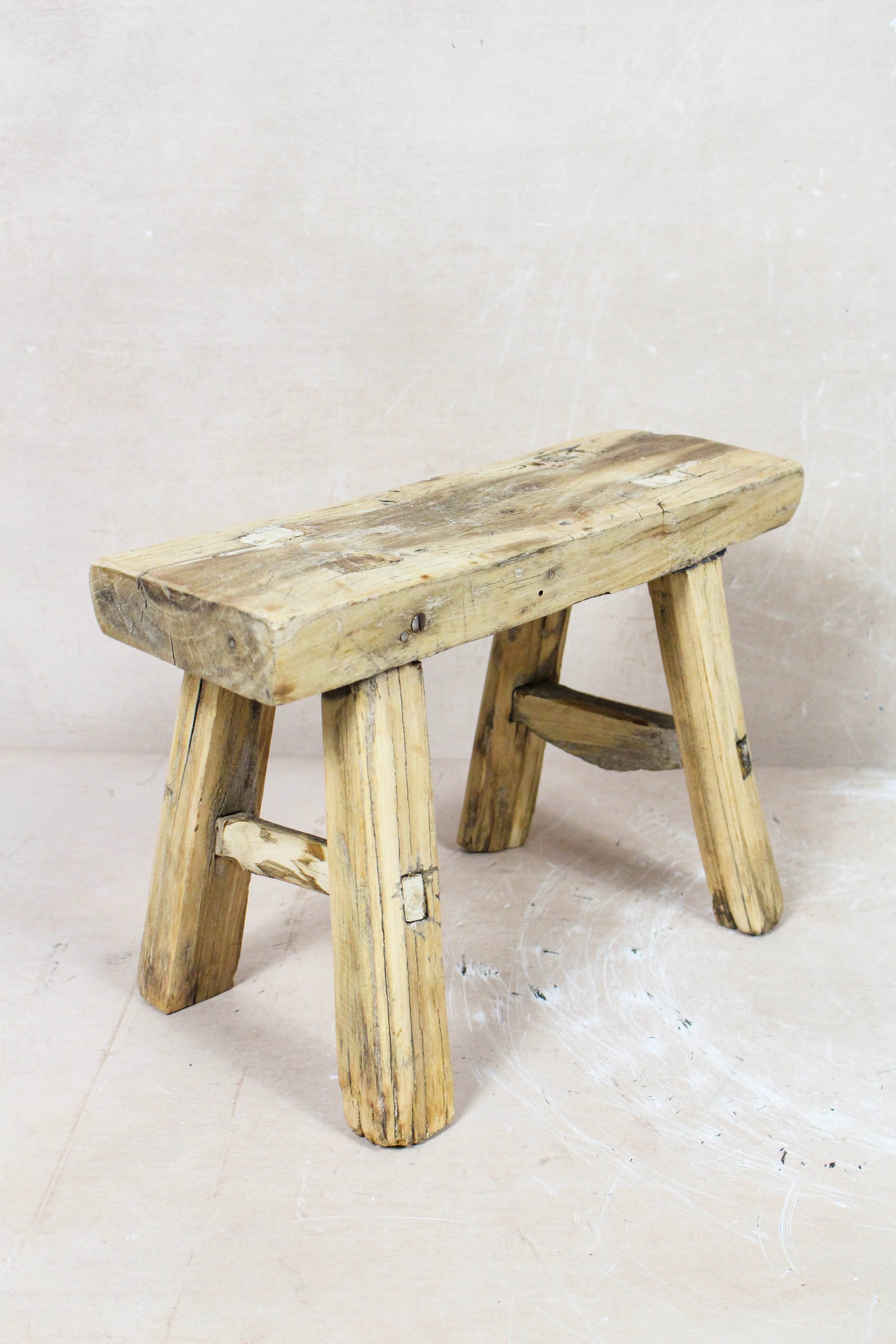Small vintage rustic reclaimed elm wood stool 109 – Botanical Boys