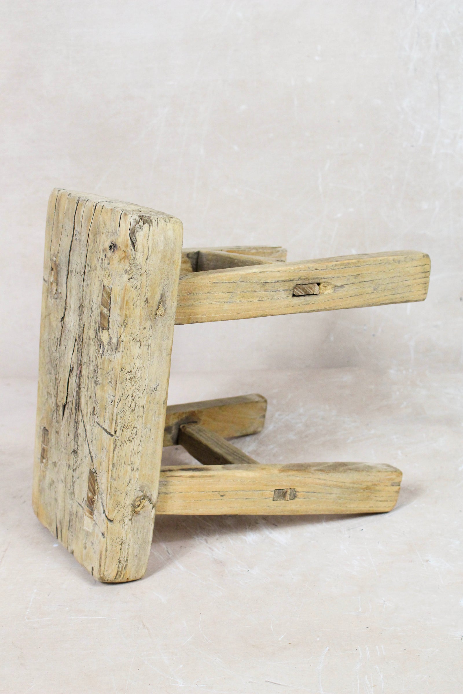 Small vintage rustic reclaimed elm wood stool 115 – Botanical Boys