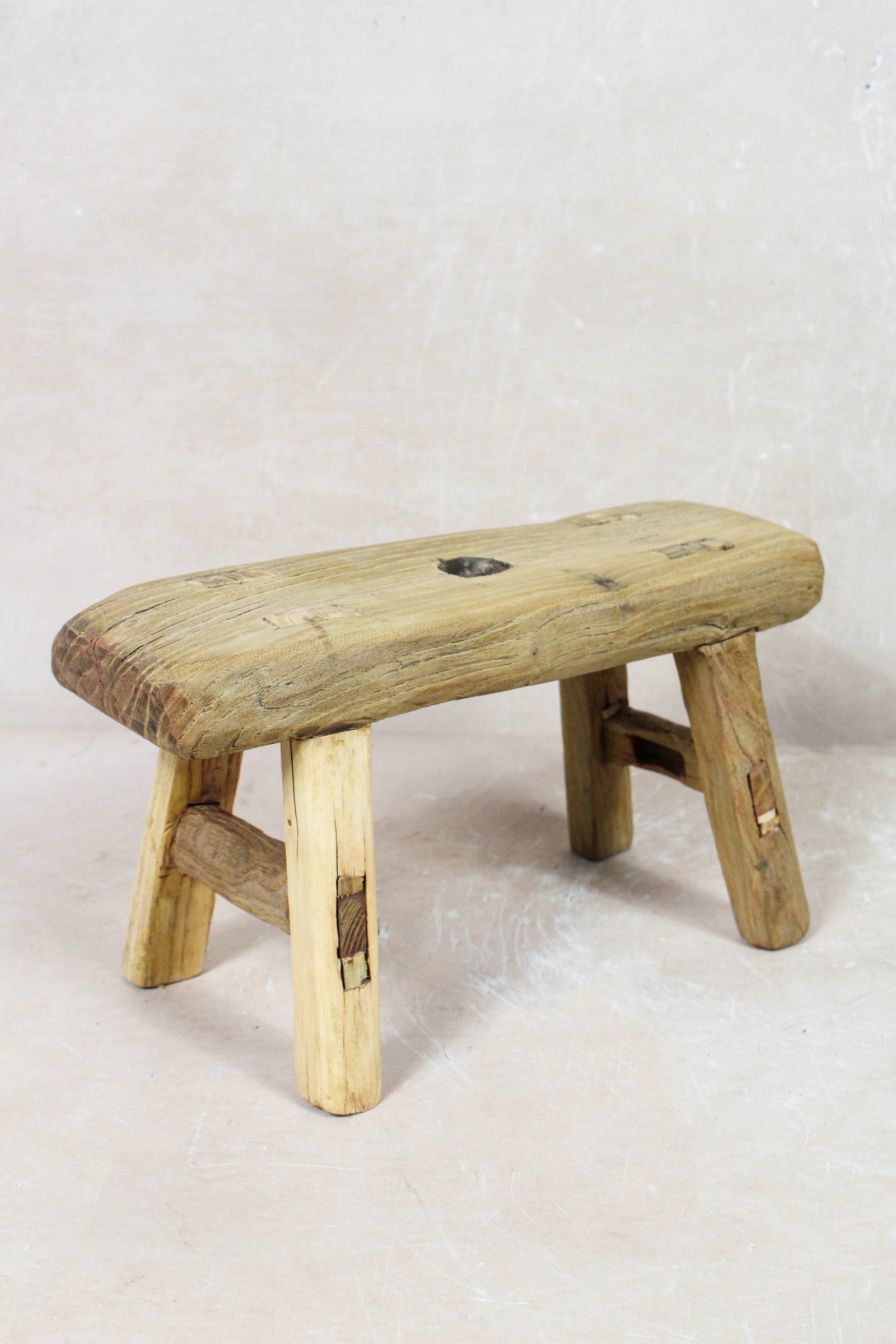 Small vintage rustic reclaimed elm wood stool 118 – Botanical Boys
