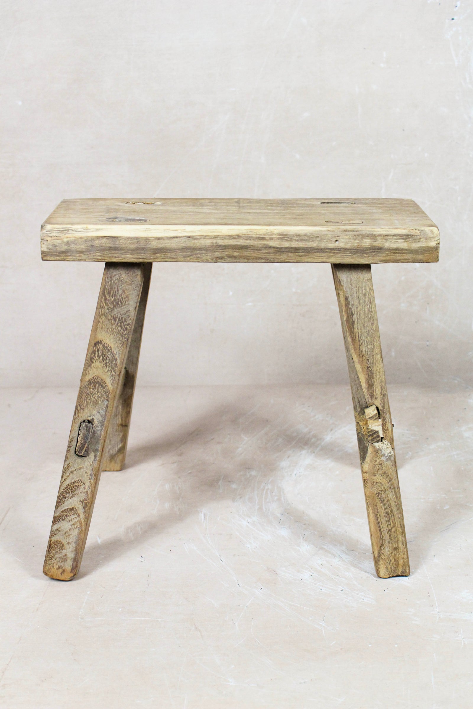 Small vintage rustic reclaimed elm wood stool 119 – Botanical Boys
