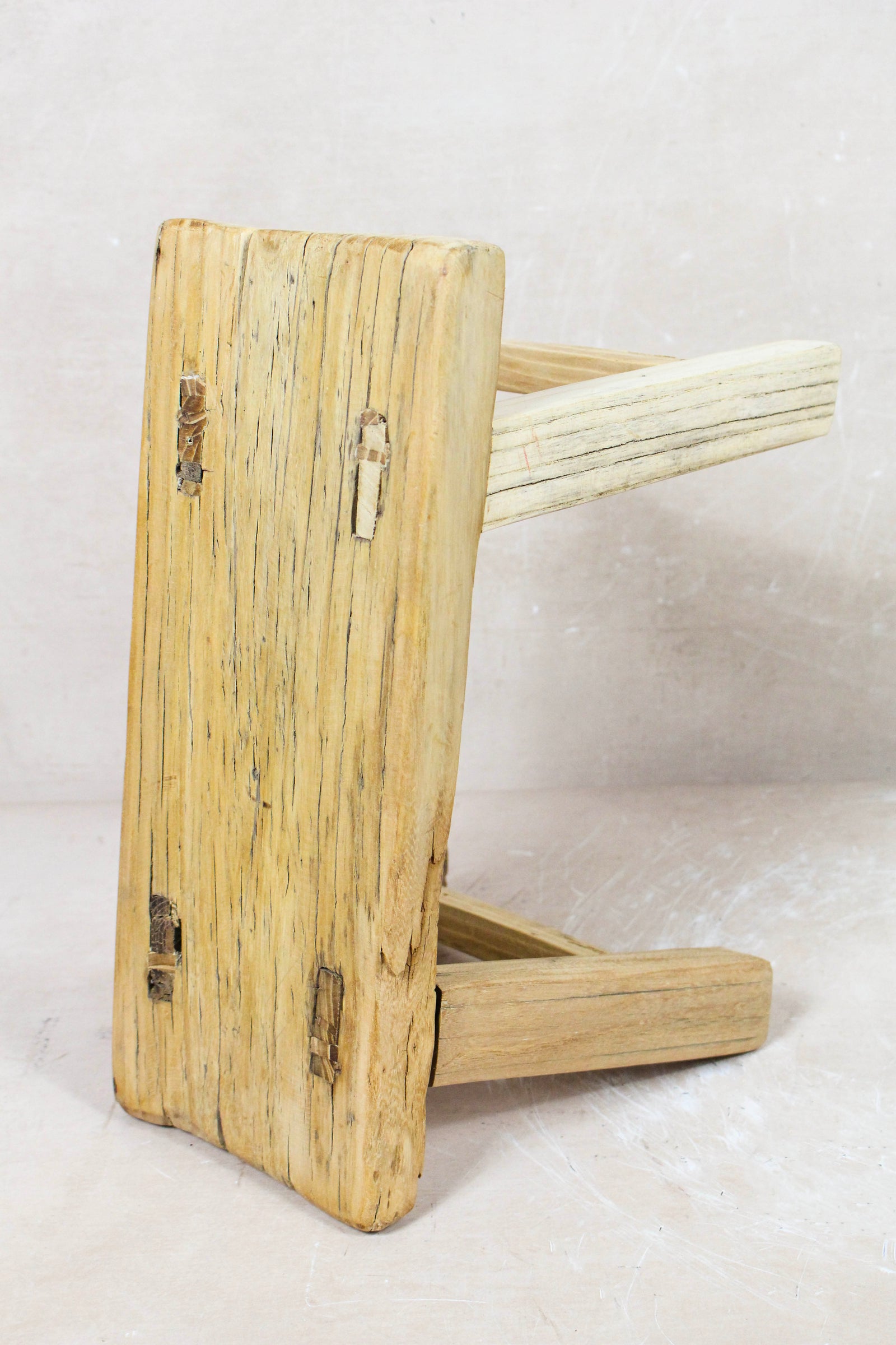Small vintage rustic reclaimed elm wood stool 120 – Botanical Boys